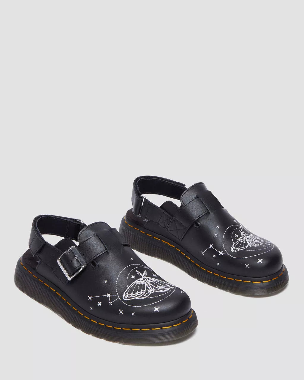 Jorge II Celestial Moth Embroidered Leather Mules - Handcrafted Bohemian Slip-On Shoes for Women | Perfect for Summer Weddings, Beach Vacations & Boho Fashion