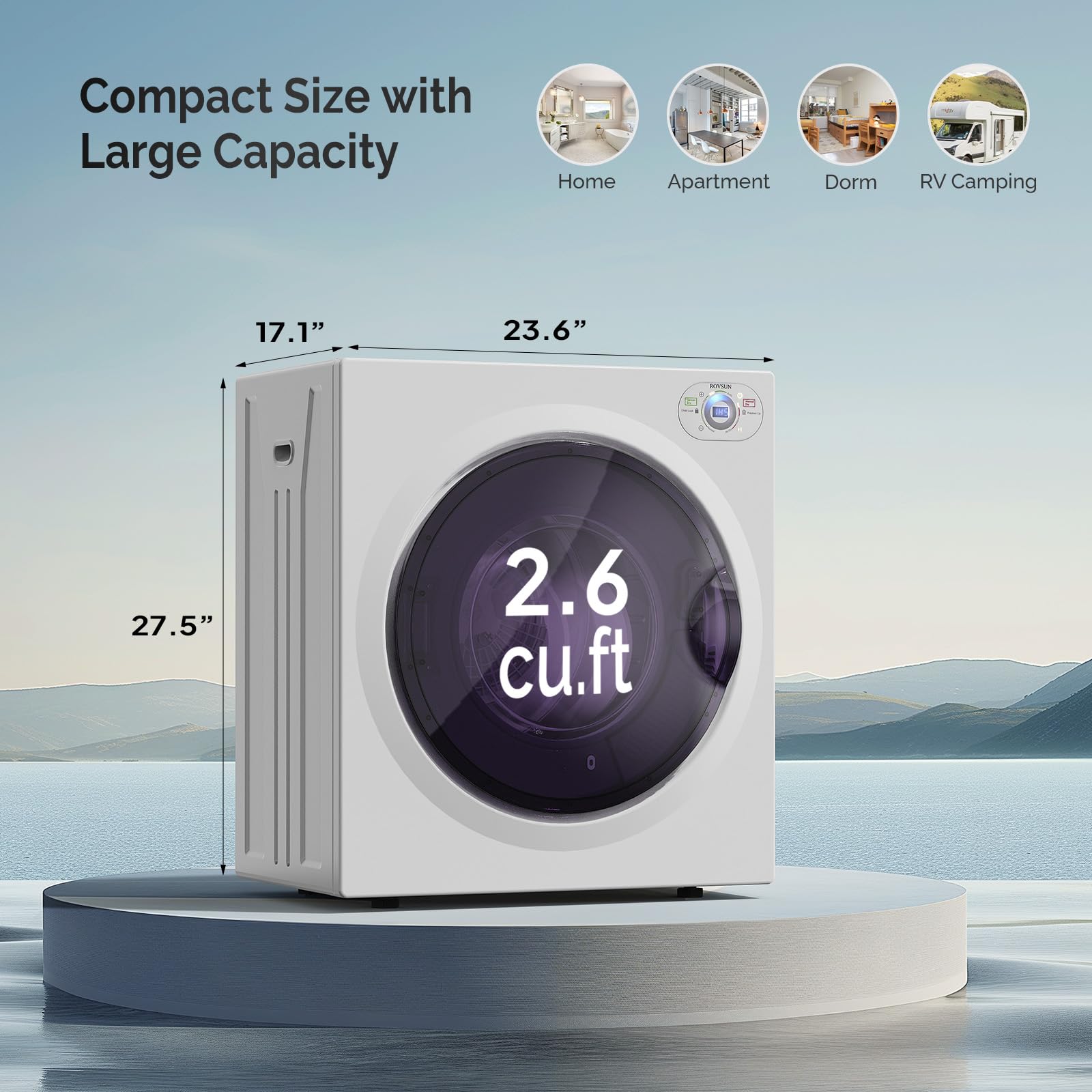 Bonnlo 9LBS Compact Front Load Laundry Dryer - 1400W Stainless Steel Portable Clothes Dryer with LCD Control Panel & 6 Drying Modes - Perfect for Apartments, Homes, Dorms & Small Spaces - Quick Drying for Everyday Laundry Needs