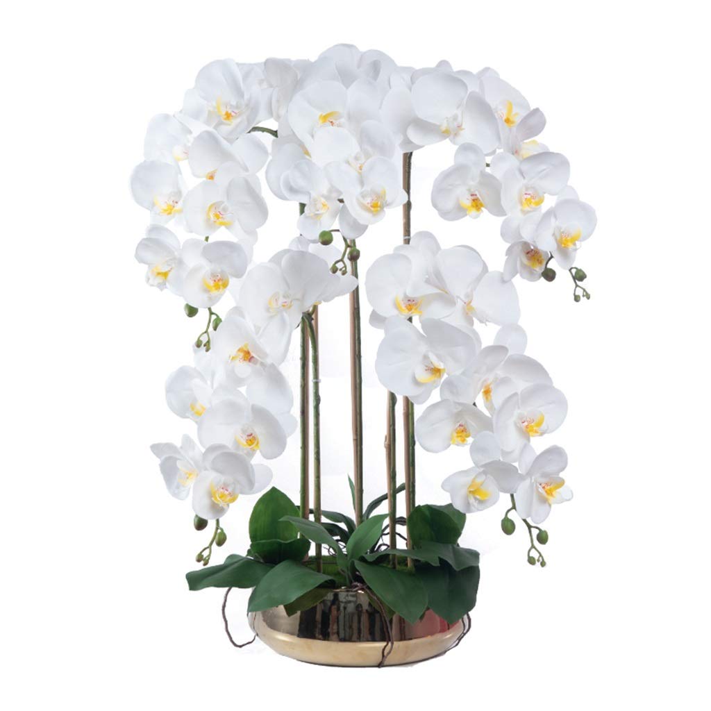 SYALEO 5 Heads White Phalaenopsis Artificial Orchid Flowers with Vase Set - 26.8