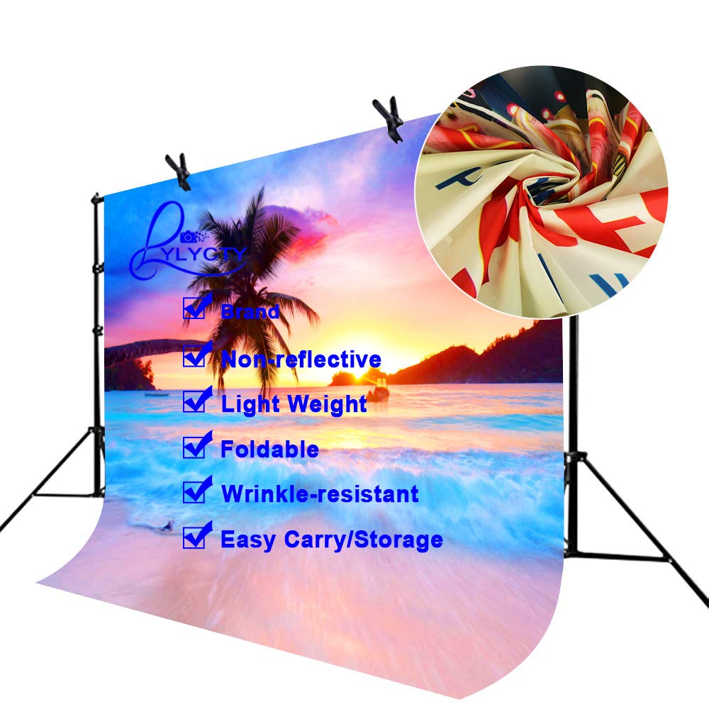 Beach Backdrop with Seaside Palm Tree & Sunset - Photography Background for Vacation Photos, Party Decor, Social Media & Home Wall Art