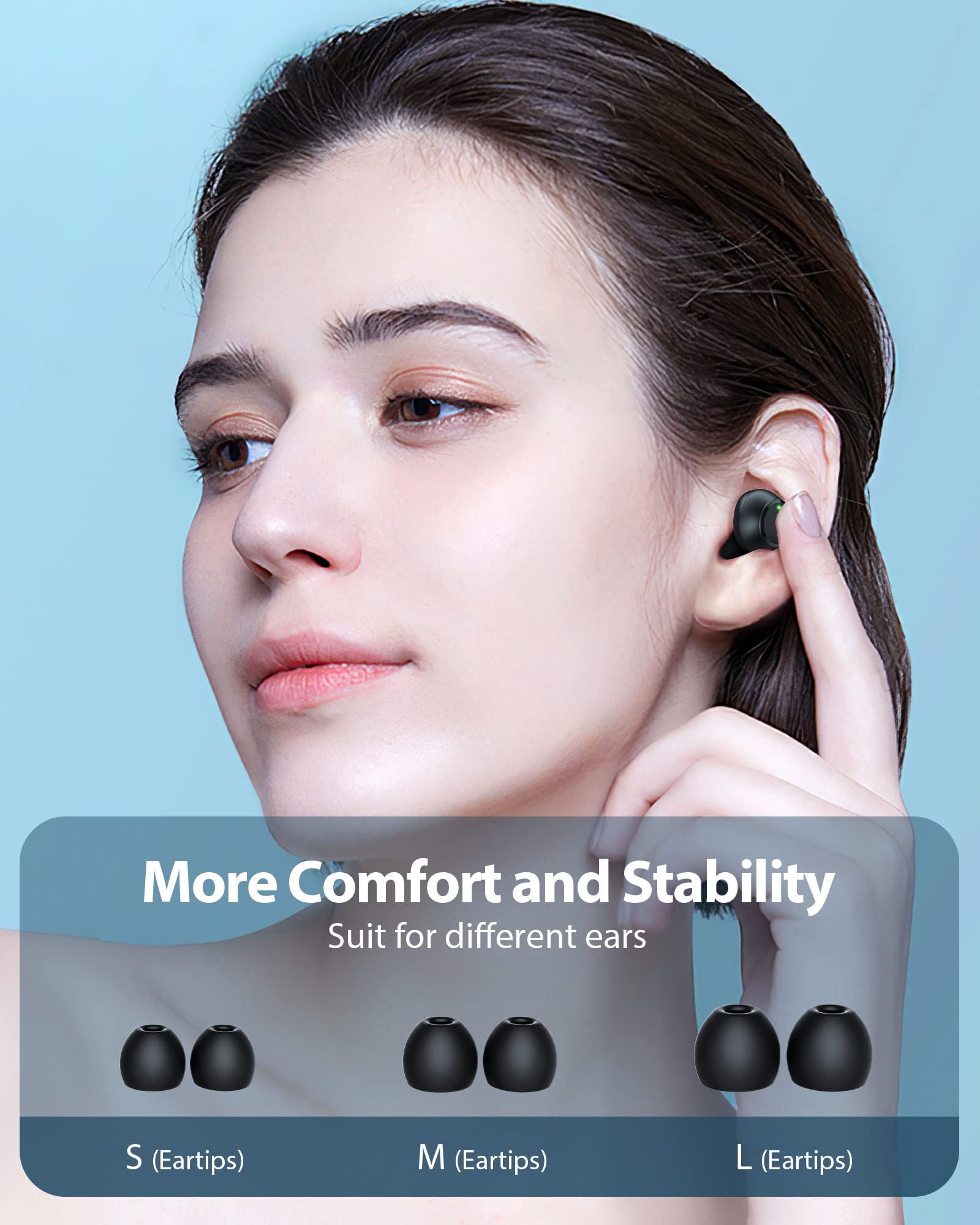 Bluetooth 5.0 Wireless Earbuds with Built-in Mic - 35Hrs Playtime, IPX5 Waterproof, Premium Stereo Sound, Mini In-Ear Headphones with Charging Case (Black) - Perfect for Workouts, Commuting & Travel