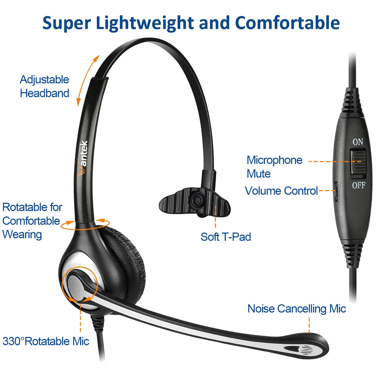 Wantek Noise Cancelling Phone Headset with Microphone - RJ9 Quick Disconnect Cord for Cisco IP Phones 6851 7821 7841 7861 7941 7942 7945 7962 7965 8811 8841 8845 8851 - Perfect for Call Centers, Office Communications & Remote Work
