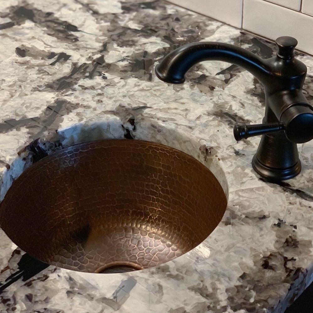 Premium 12-Inch Round Hammered Copper Bar Sink with 2-Inch Drain Opening - BR12DB2 - Perfect for Kitchen Islands, Wet Bars & Outdoor Entertaining Areas