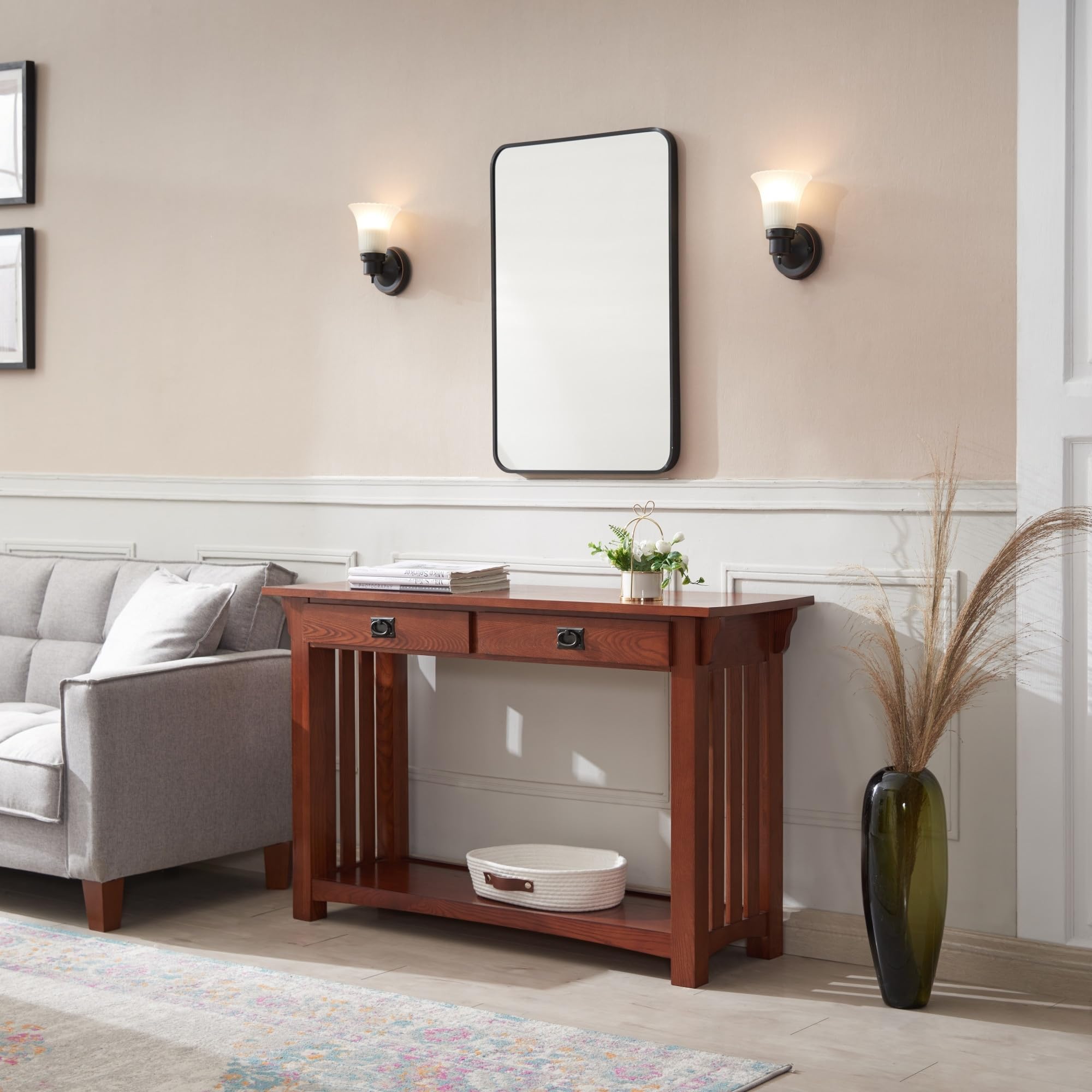 Leick Home Mission Console Table - Rustic Wood Entryway Sofa Table, Hallway Furniture for Living Room, Bedroom & Foyer Decor