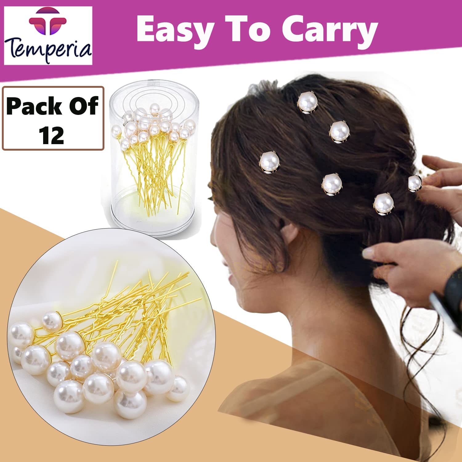 TEMPERIA 12-Piece Pearl Hair Clips for Women & Girls - Elegant U-Pin Hair Accessories for Bridal Hairstyles, Weddings & Parties (White) - Perfect for Prom, Formal Events & Special Occasions