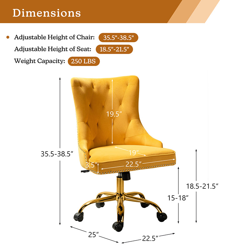 Adega Velvet Adjustable Office Chair - Ergonomic Desk Chair with Lumbar Support for Home Office, Gaming & Workspace - Comfortable Swivel Computer Chair for Long Hours Sitting