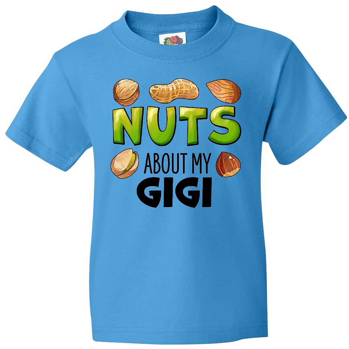 Inktastic Nuts About My Gigi Peanut Almond Pistachio Youth T-Shirt | Funny Cute Graphic Tee for Kids & Grandkids | Perfect for Family Reunions, Birthdays & Grandparents Day