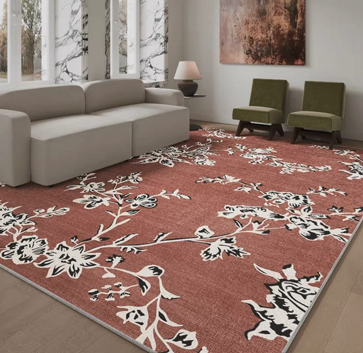 Abstract Contemporary Rugs with Floral Design - Modern Non-Slip Area Rug for Bedroom, Living Room & Dining Room - Soft Boho Decor Rug for Home & Office Spaces