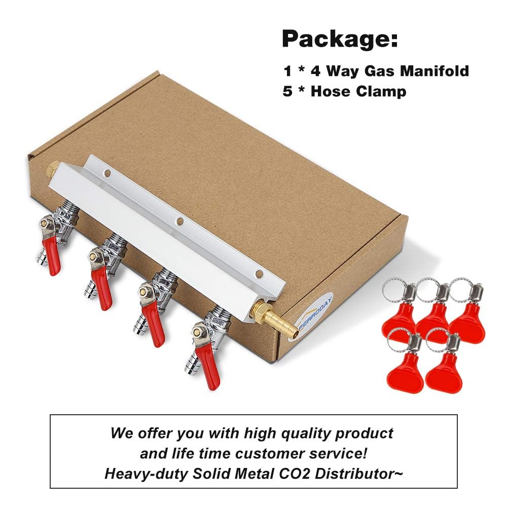 Ferroday 4 Way CO2 Gas Manifold with 5/16