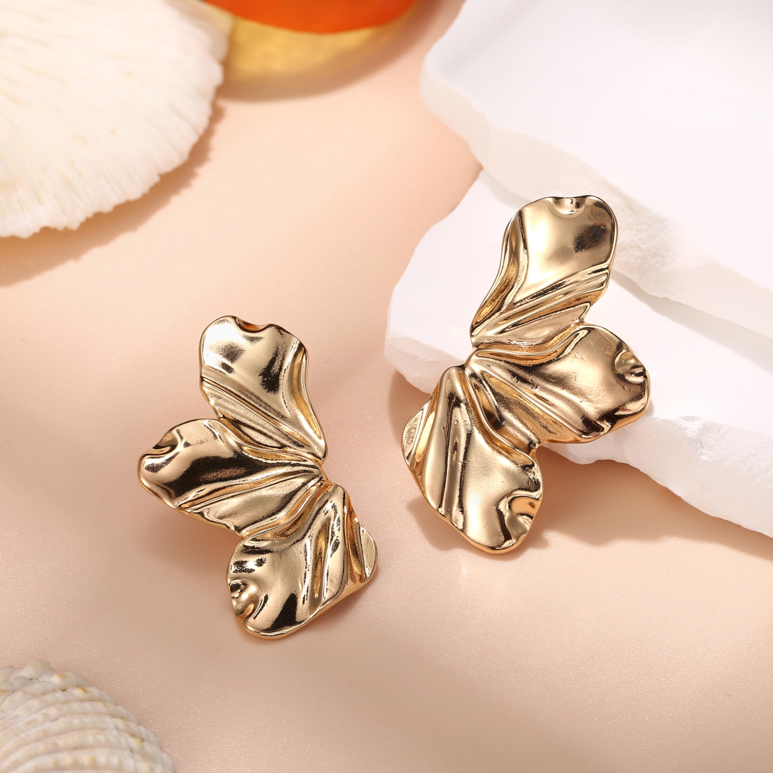 14K Gold Plated Clip On Earrings for Women - Trendy Non Piercing Floral Dangle Earrings | Lightweight Fake Earrings Set for Non-Pierced Ears | Perfect for Weddings, Parties & Everyday Wear