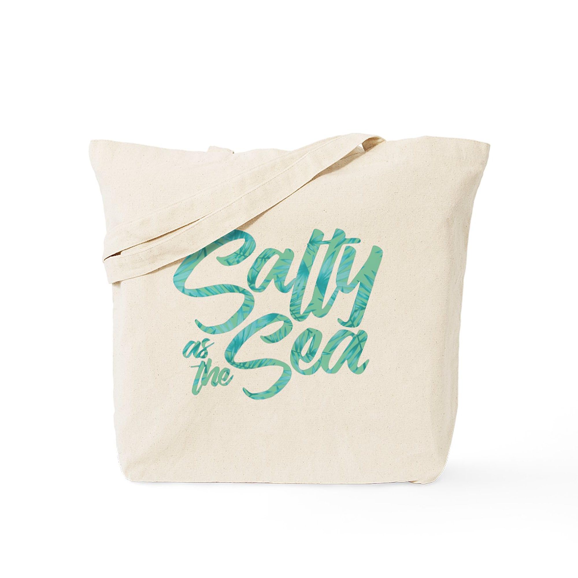 Salty As The Sea Print Natural Canvas Tote Bag - Eco-Friendly Reusable Grocery Shopping Bag for Beach Trips & Farmers Market