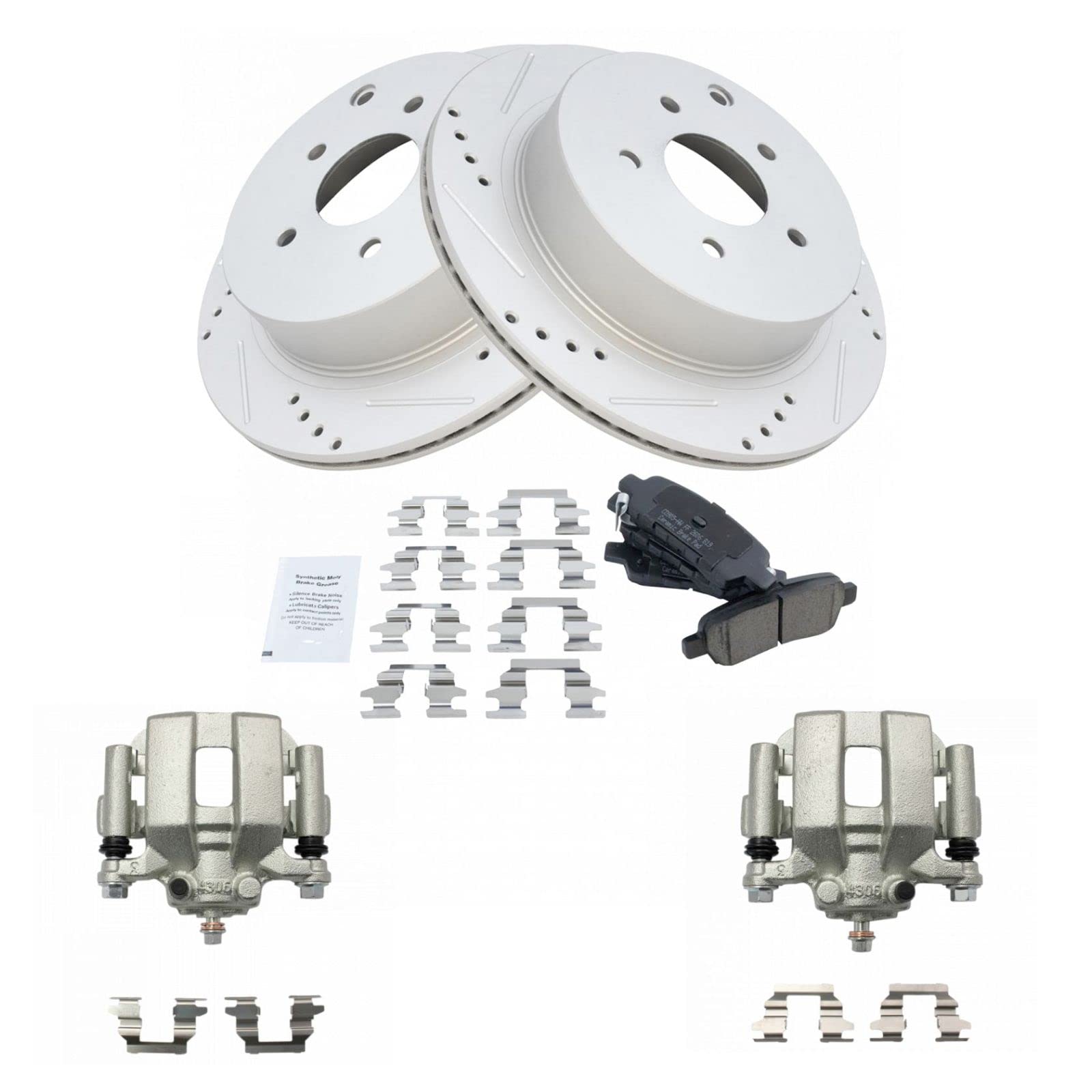 Premium Ceramic G-Coated Rear Performance Brake Pad & Rotor Kit with Caliper - Compatible with 2003-2007 Nissan Murano & 2004-2009 Quest - Perfect for Daily Commuting, Highway Driving & Heavy Loads