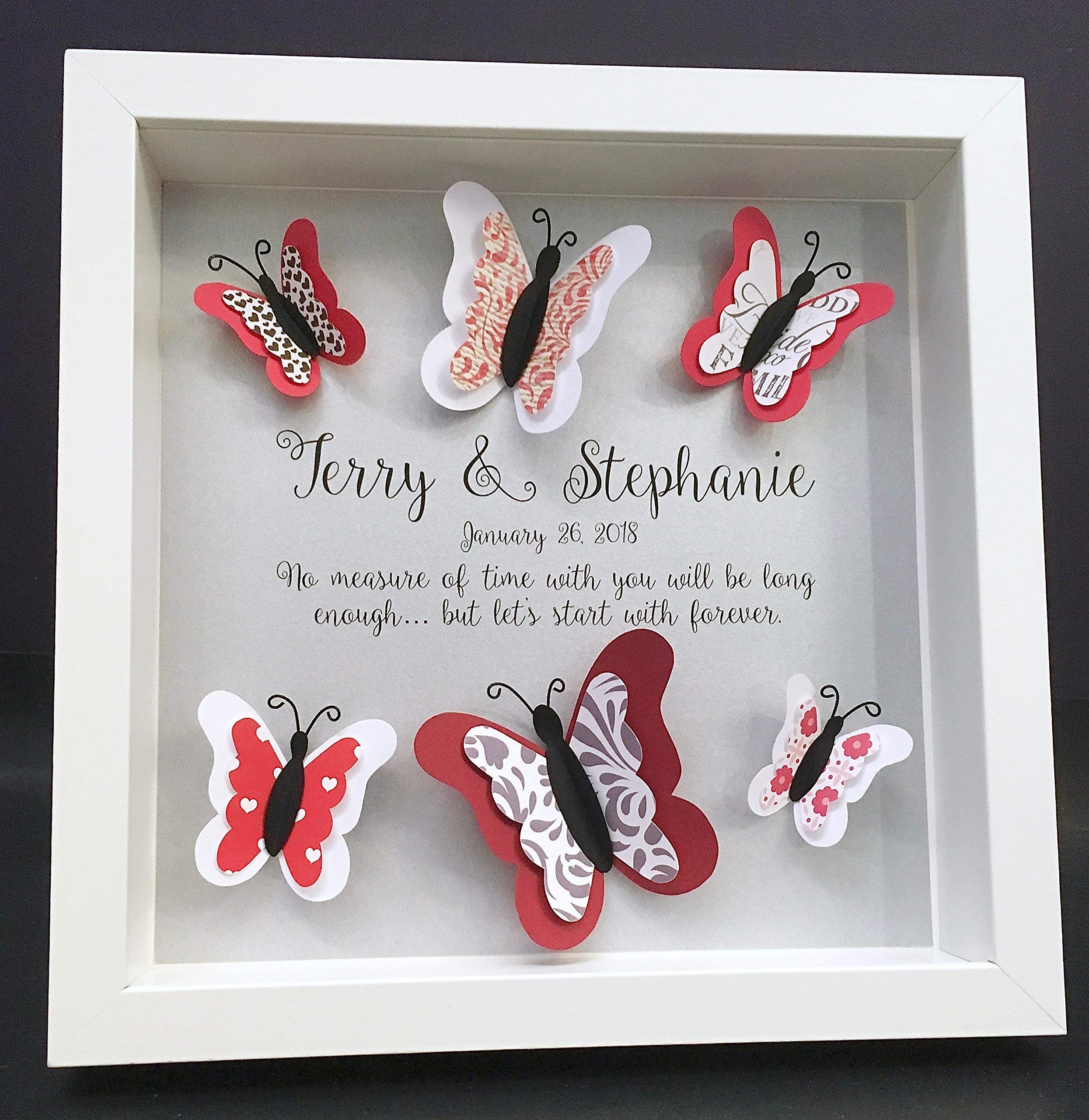 Custom Valentine's Frame with Paper Butterflies - Personalized Wall Art for Bridal Engagement, First Anniversary & Paper Anniversary Gifts - Perfect for Romantic Home Decor & Wedding Keepsakes