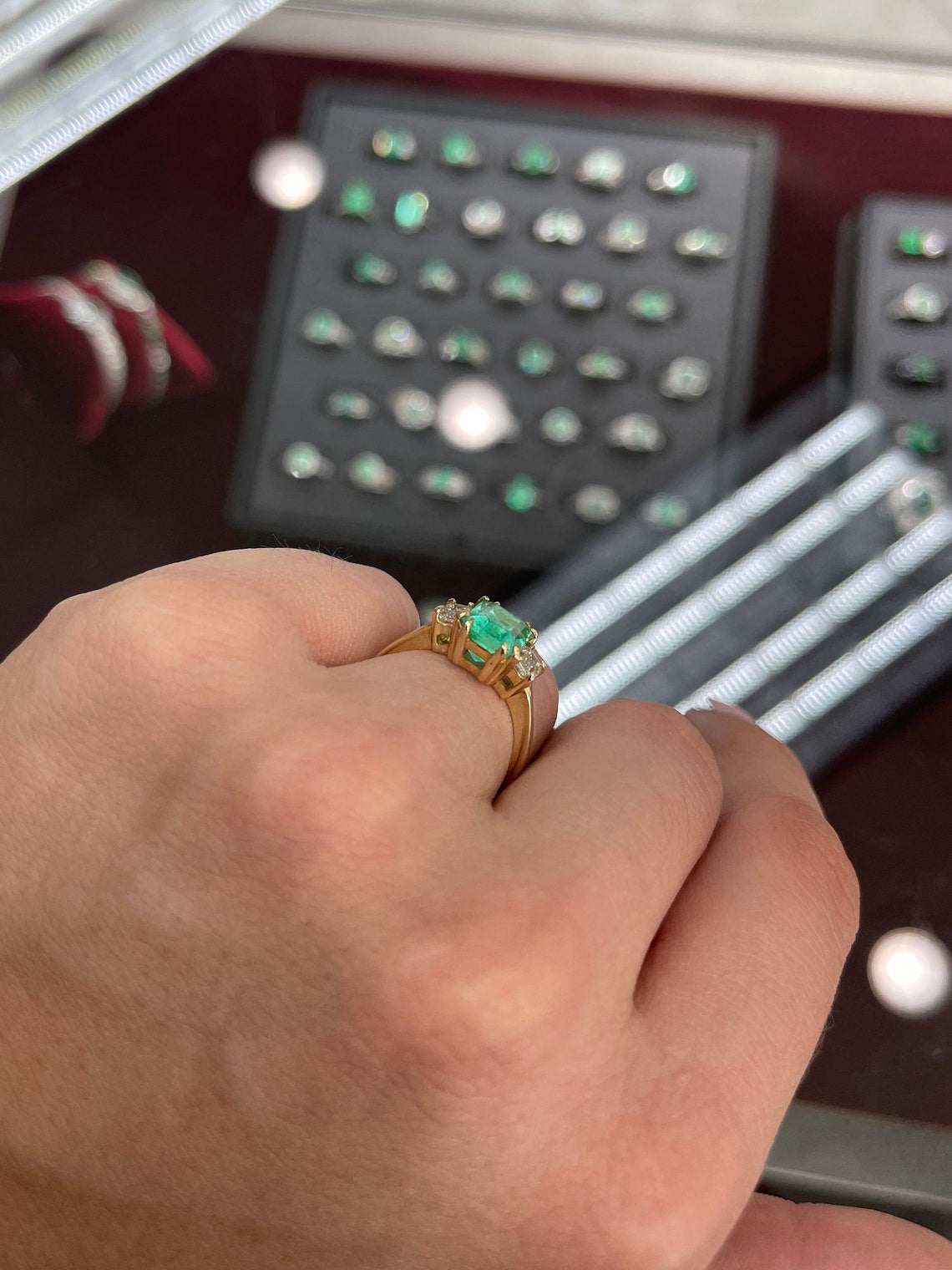 2.98tcw Emerald Three Stone Cut Diamond Ring in 14K Yellow Gold - Elegant Jewelry for Weddings, Anniversaries & Special Occasions