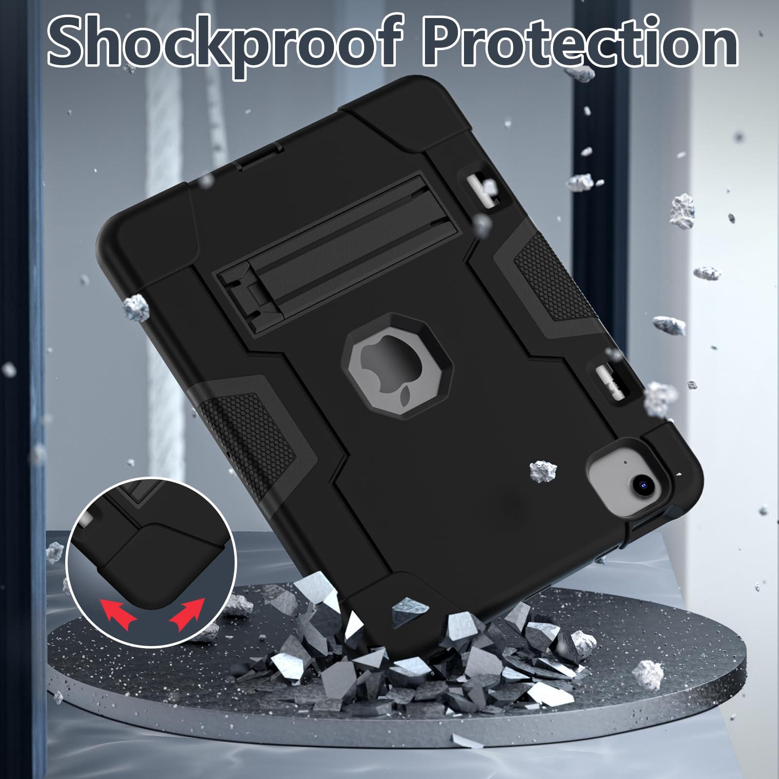 Shockproof Rugged Case for iPad Air 11 Inch (2025 M3 / 2024 M2) with Pencil Holder - Heavy Duty Protective Cover for iPad Air 11