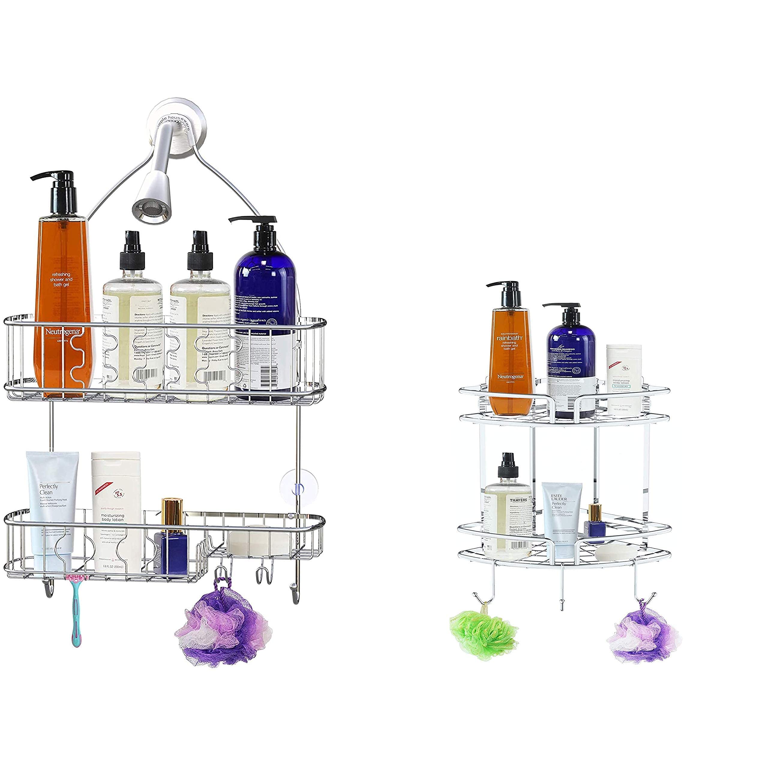 Large Hanging Shower Caddy with Adhesive Corner Shelf - Rustproof Bathroom Organizer for Shampoo, Soap & Beauty Products | Perfect for Small Showers & Bath Spaces