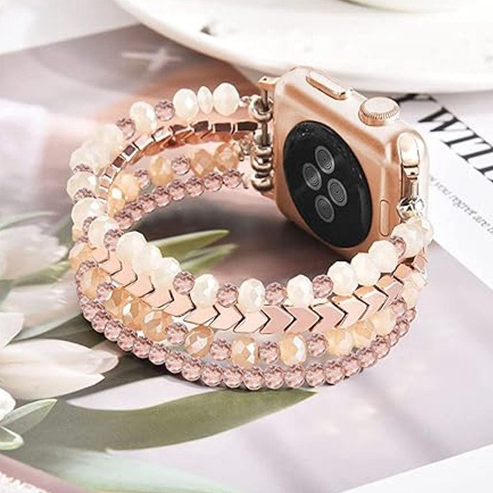 Elegant Beaded Stainless Steel Apple Watch Band for Women - Stylish & Durable Accessory for Work, Gym & Everyday Wear