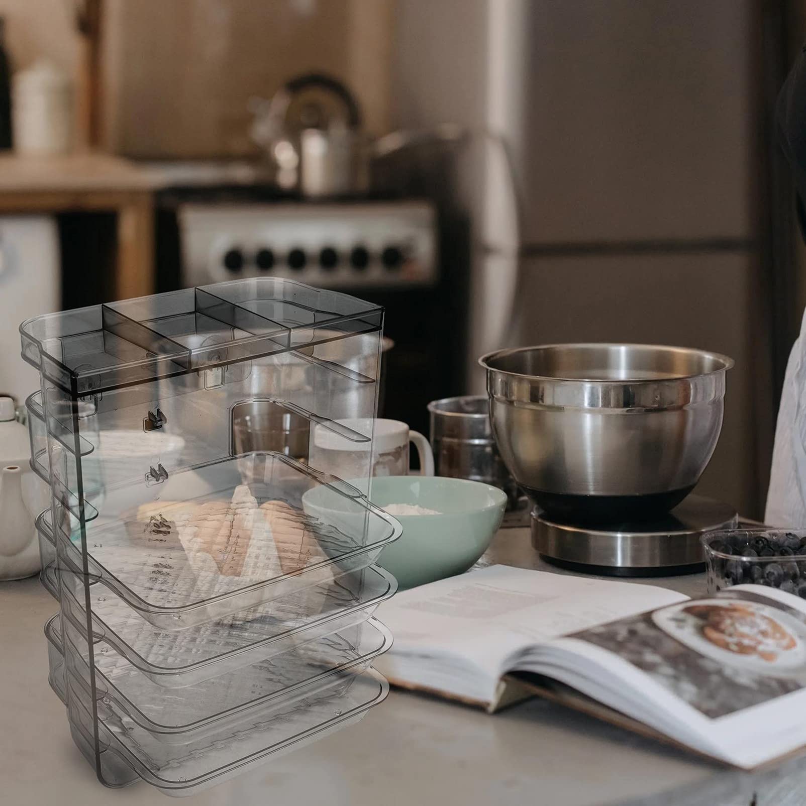 Cabilock 1-Piece Clear Plastic Kitchen Serving Tray - Multi-Layer Food Preparation Dish, Vegetable Side Dish Holder & Utility Cart Organizer | Perfect for Meal Prep, Buffet Serving & Kitchen Storage