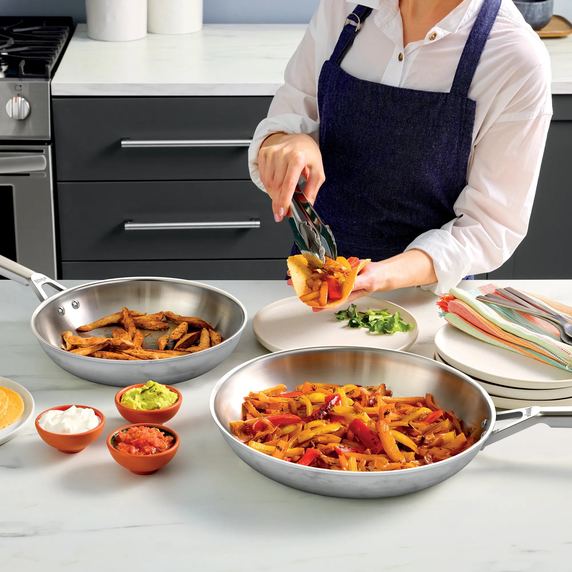 Ninja EverClad Commercial Grade Stainless Steel Cookware 7-Piece Set - Professional Pots and Pans for Home Cooking, Restaurant & Kitchen Use