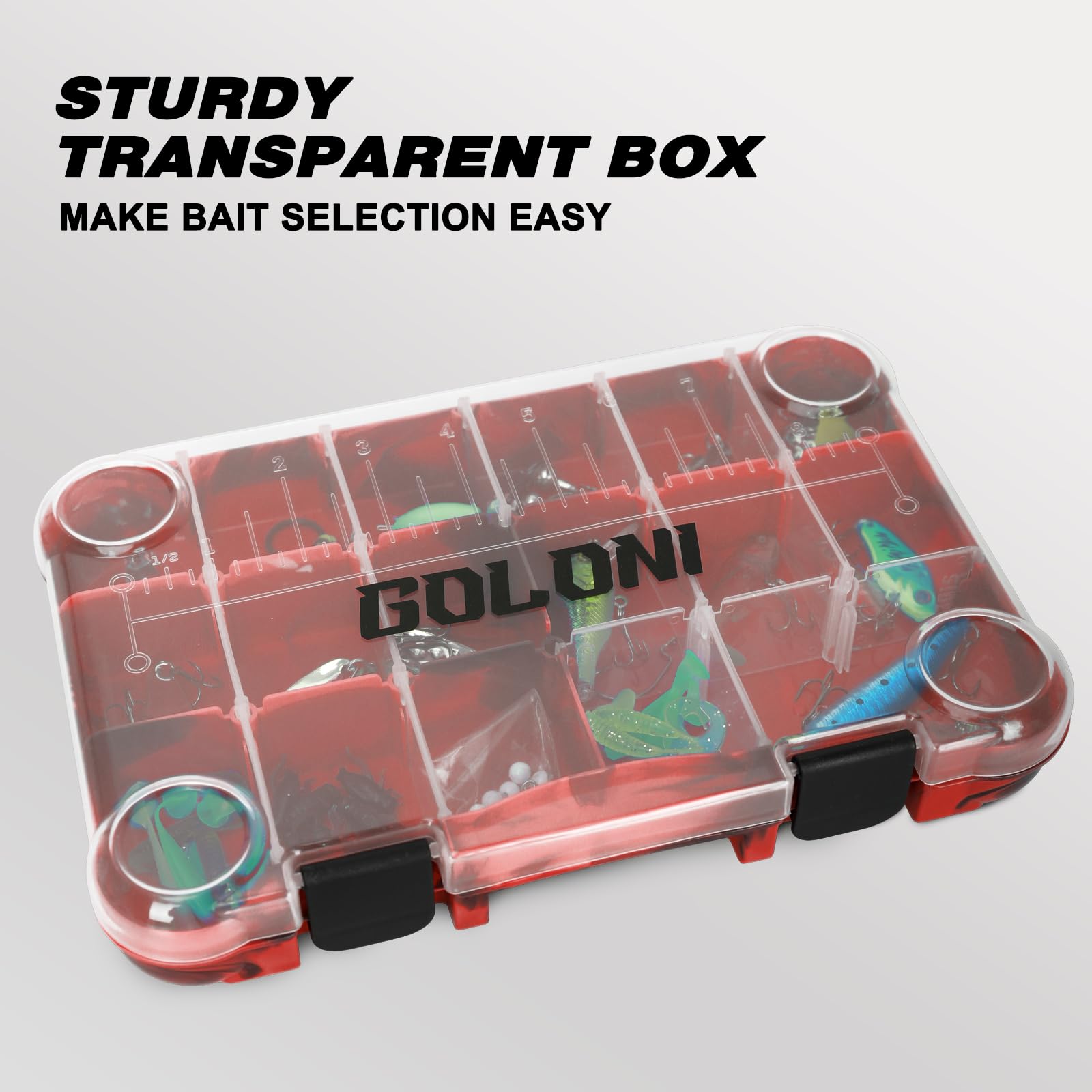 Goloni 3600 Tackle Box Organizer - Clear Plastic Fishing Storage Box with Removable Dividers, 4-Pack Lure Box for Bass, Trout & Saltwater Fishing - Perfect for Boat, Kayak & Shore Fishing Trips