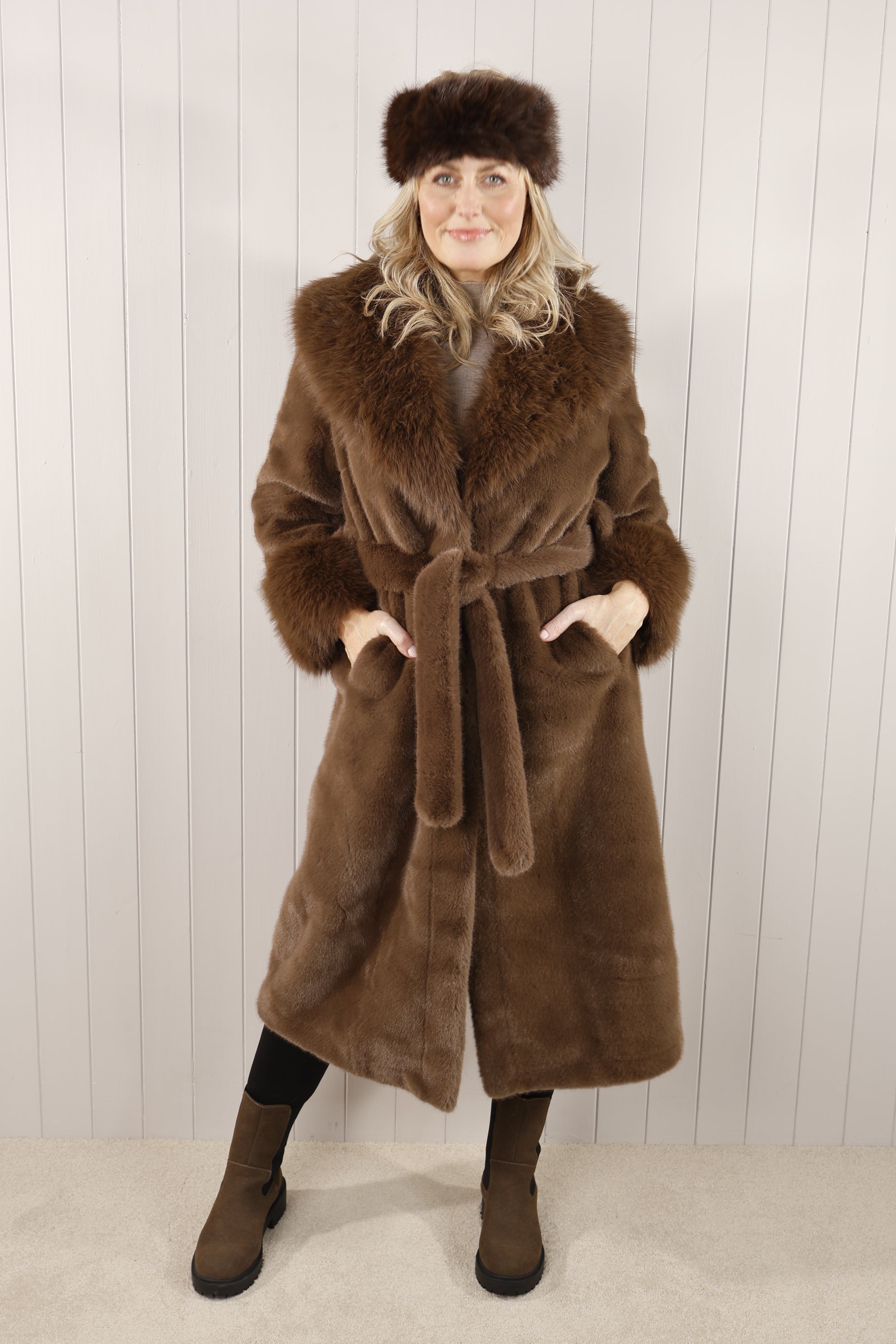 Luxury Tegan Faux Fur Coat Women's Winter Jacket - Soft Chocolate Brown Outerwear for Casual & Evening Wear