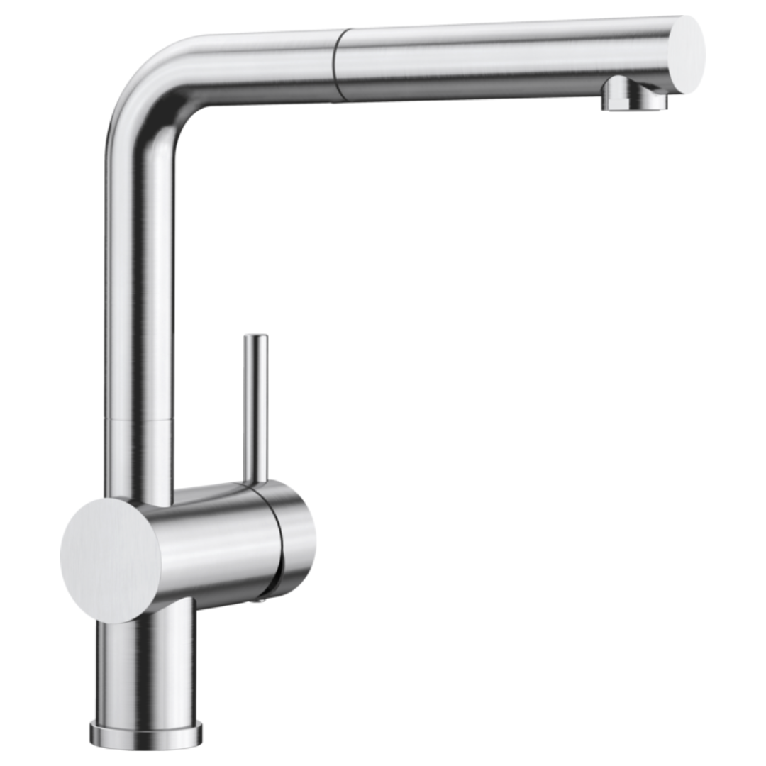 Blanco LINUS S Pull-Out Tap Kitchen Sink Mixer in PVD Brushed Steel - 526785 | Modern Faucet for Farmhouse & Contemporary Kitchen Designs