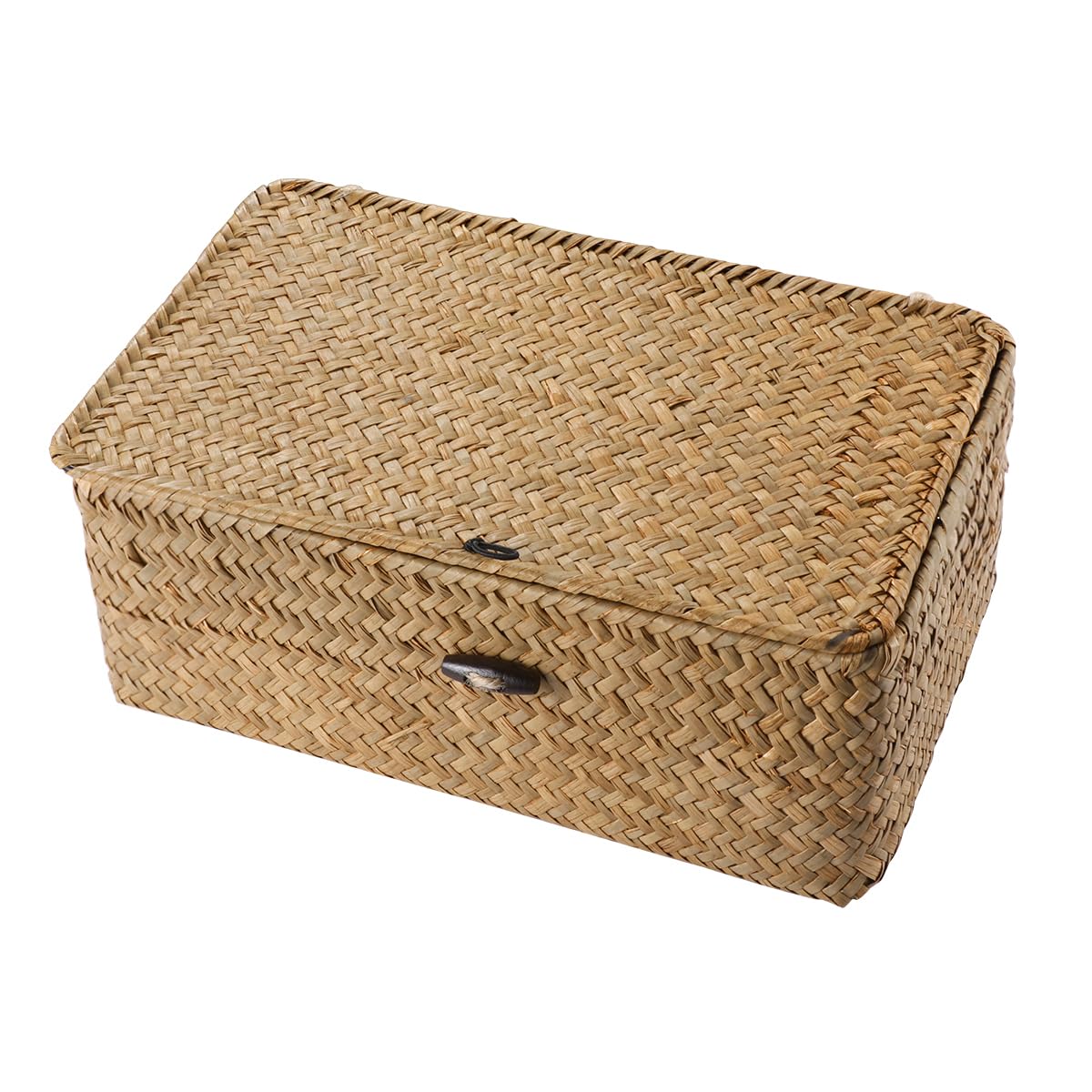 Decorative Small Wicker Baskets with Lid - Rectangular Seagrass Storage Bin for Home, Bathroom & Shelf Organization | Perfect for Bathroom Essentials, Living Room Decor & Closet Storage