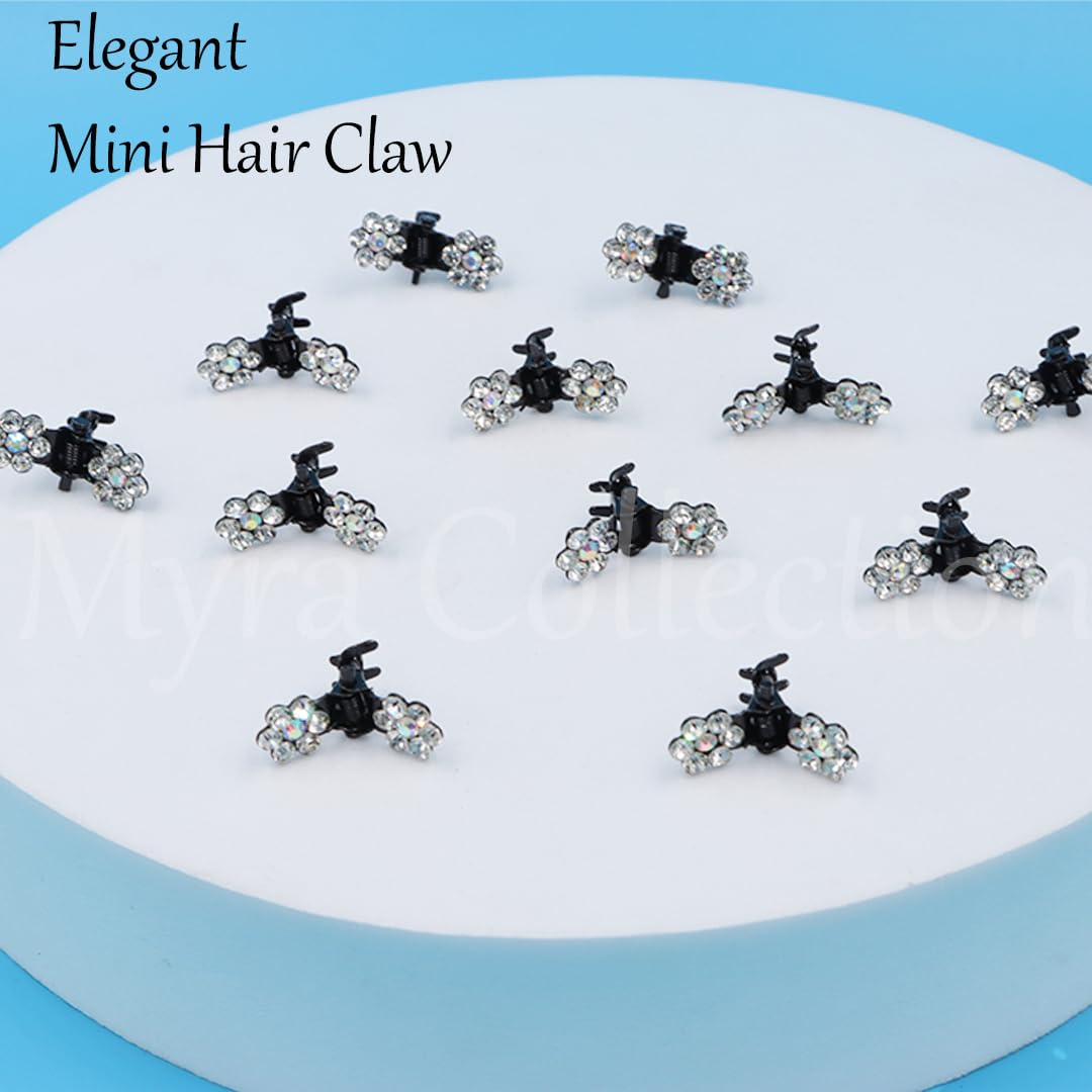 Myra Collection 12 Pcs Small Rhinestone Pearl Hair Claw Clips - Non-Slip Mini Hair Accessories for Women & Girls - Perfect for Weddings, Parties, and Everyday Styling