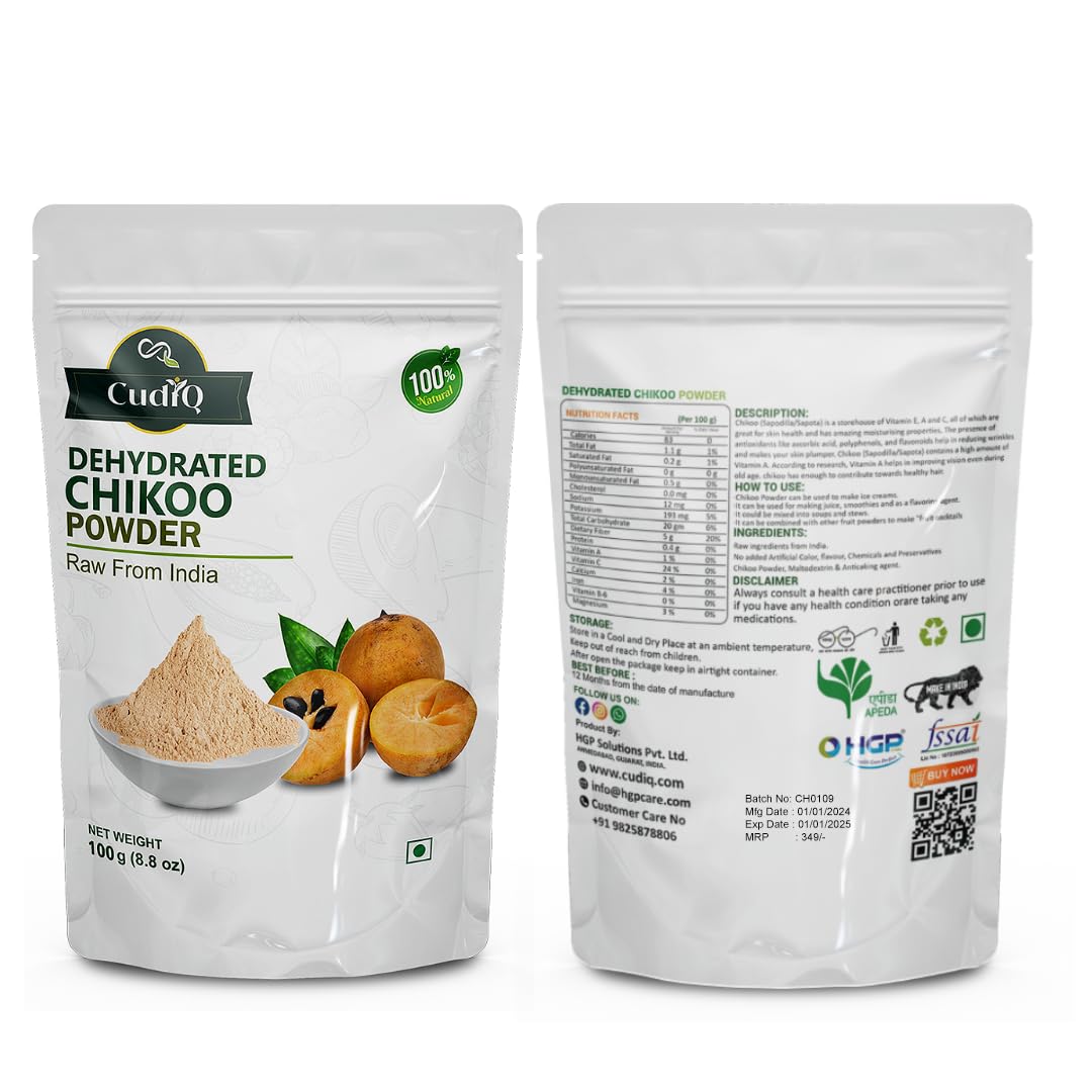 Organic Dehydrated Chikoo Powder 100g | Freeze-Dried Sapota Fruit Powder for Smoothies, Baking & Camping | Vegan, Gluten-Free Healthy Snack | Pantry Staple & Survival Food | Perfect for Travel, Hiking & Emergency Preparedness