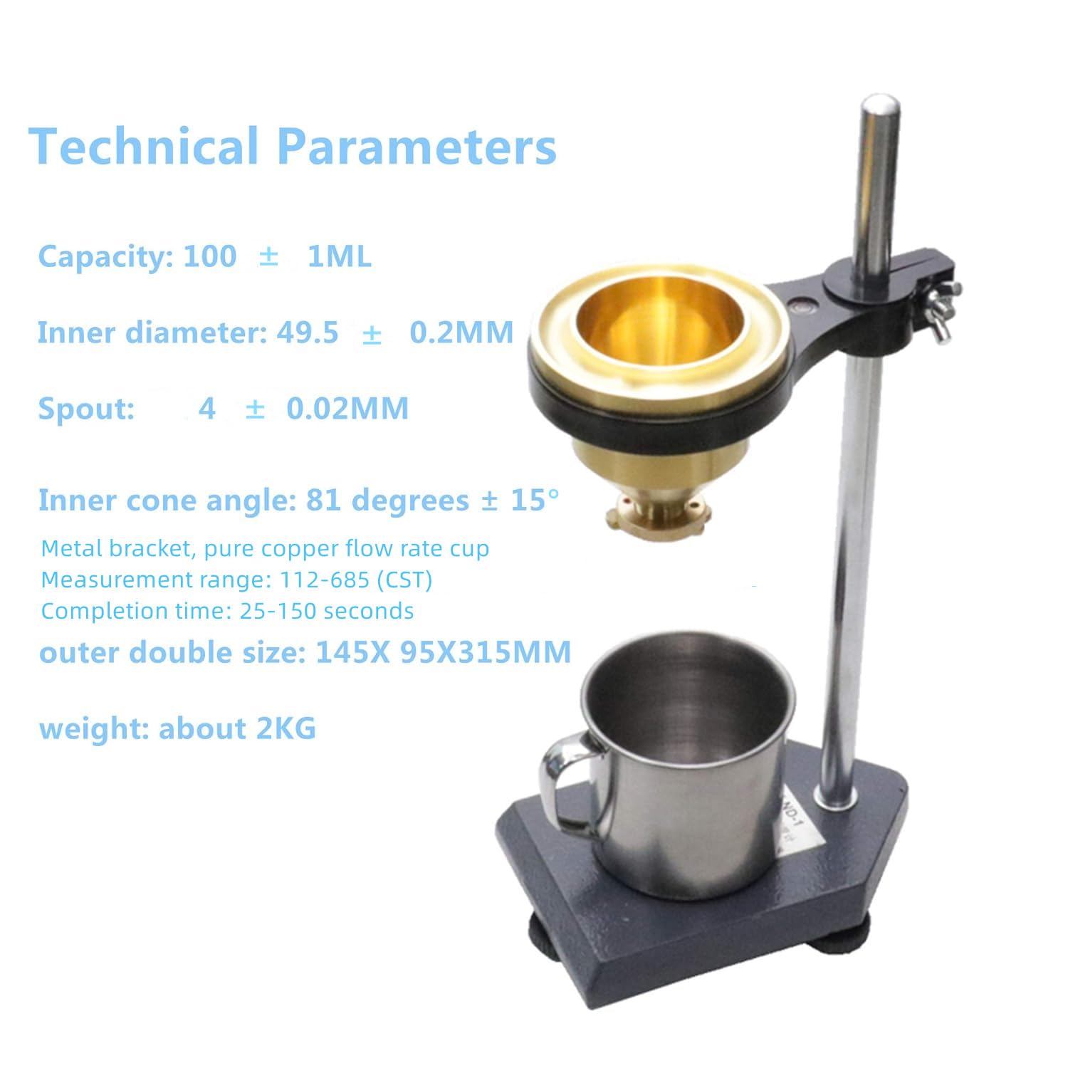 4mm Viscometer Flow Cup - 100ml Paint Viscosity Tester & Liquid Flow Meter for Automotive, Industrial & DIY Paint Applications (ASTM D4212 Standard)