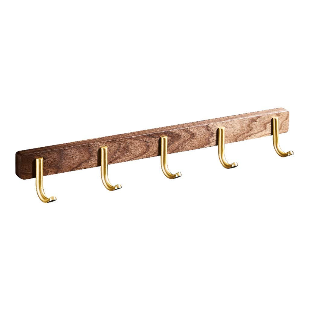 5-Hook Wooden Wall Hanging Rack for Coat, Towel & Jewelry - Brown 500x38mm - Perfect for Living Room, Bedroom, Bathroom & Porch Organization