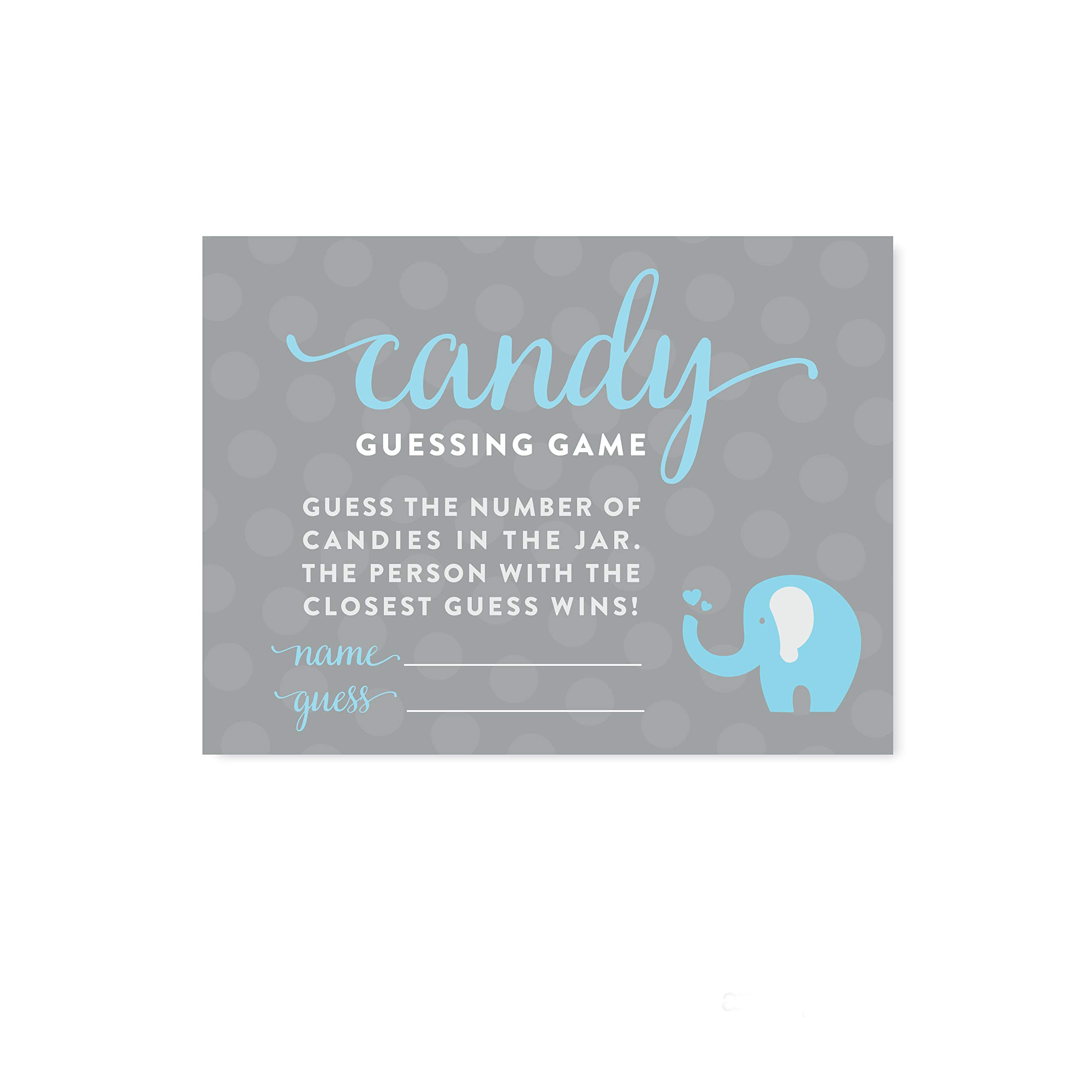 Andaz Press Baby Shower Games Set - 30-Pack Elephant Theme Party Decorations with Candy Guessing Game Cards for Boy's Baby Shower, Birthday Party & Gender Reveal Celebrations