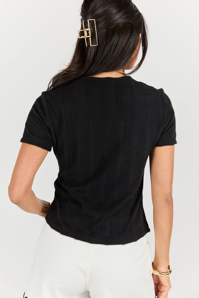 Last Light Black Ribbed Button Down Knit Tee - Stylish Women's Casual Top for Work, Date Night & Everyday Wear