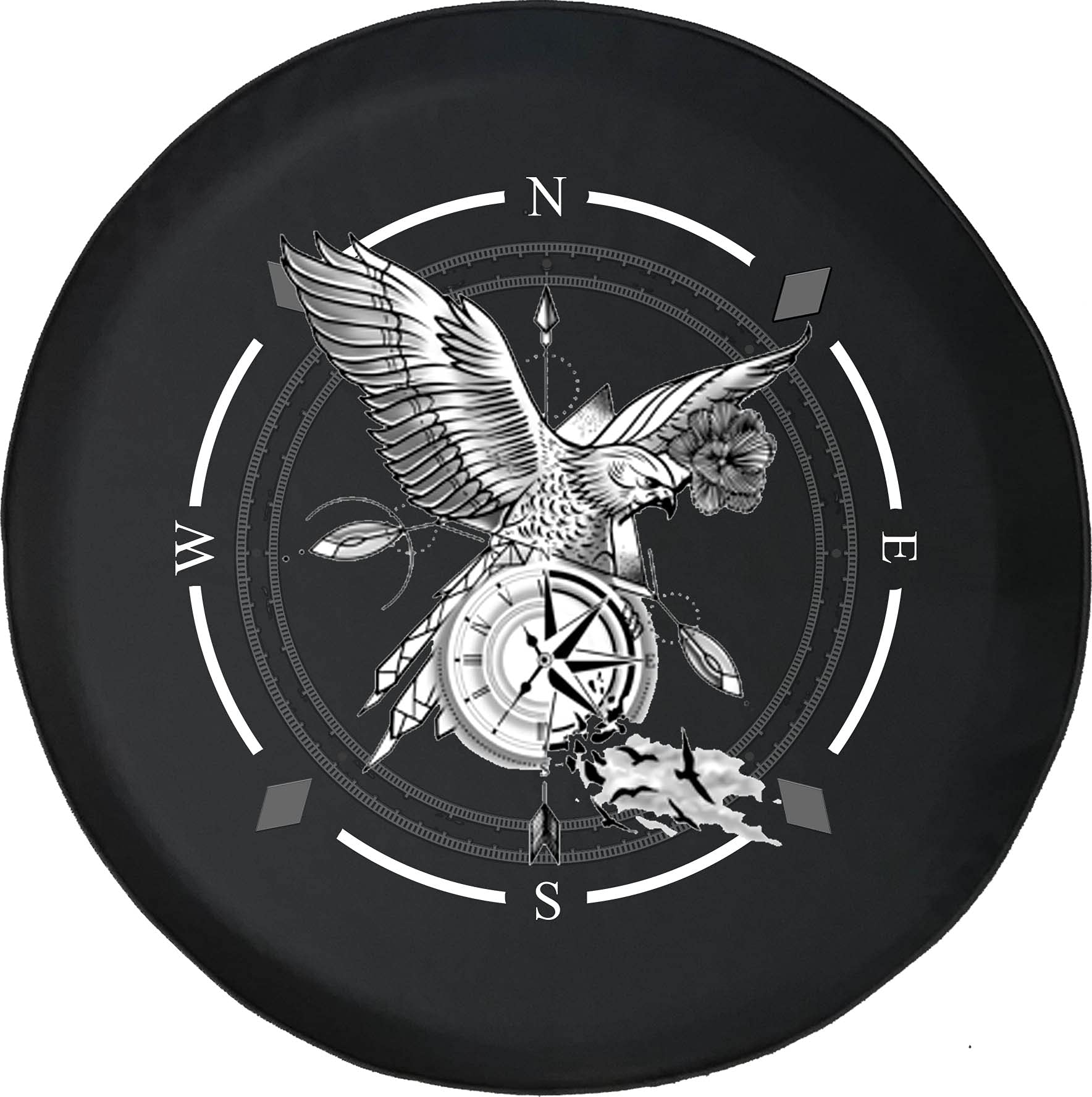 American Unlimited Spare Tire Cover with Compass & Hawk Design - Durable SUV, Trailer, RV Wheel Cover for Jeep, Truck & Off-Road Vehicles | Waterproof & UV Resistant for Outdoor Adventures & Road Trips