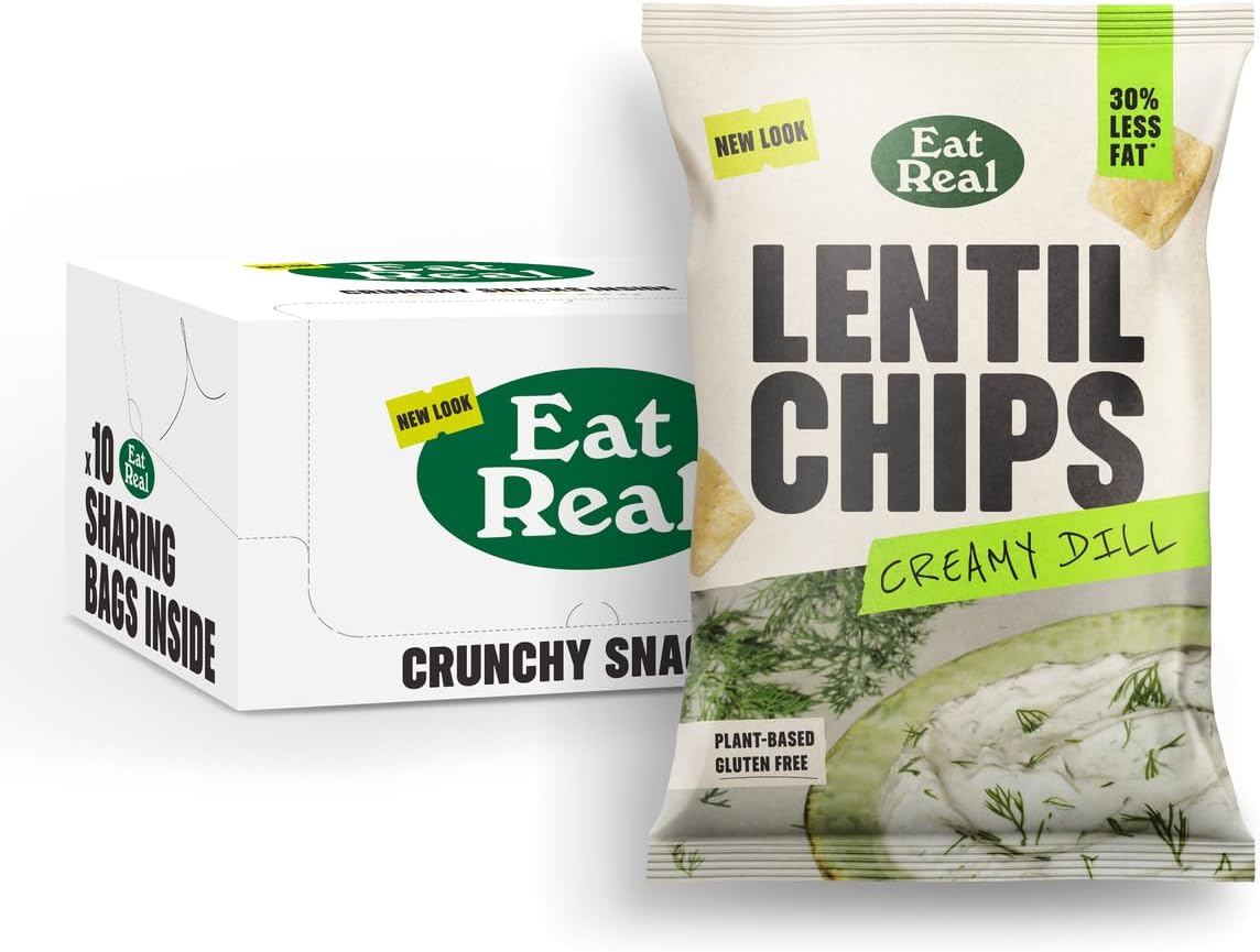 Eat Real Lentil Chips 10 Pack (95g Each) – Vegan, Gluten Free, Low Fat Healthy Snacks | Crunchy Plant-Based Protein Chips for Parties, Picnics & On-the-Go Snacking