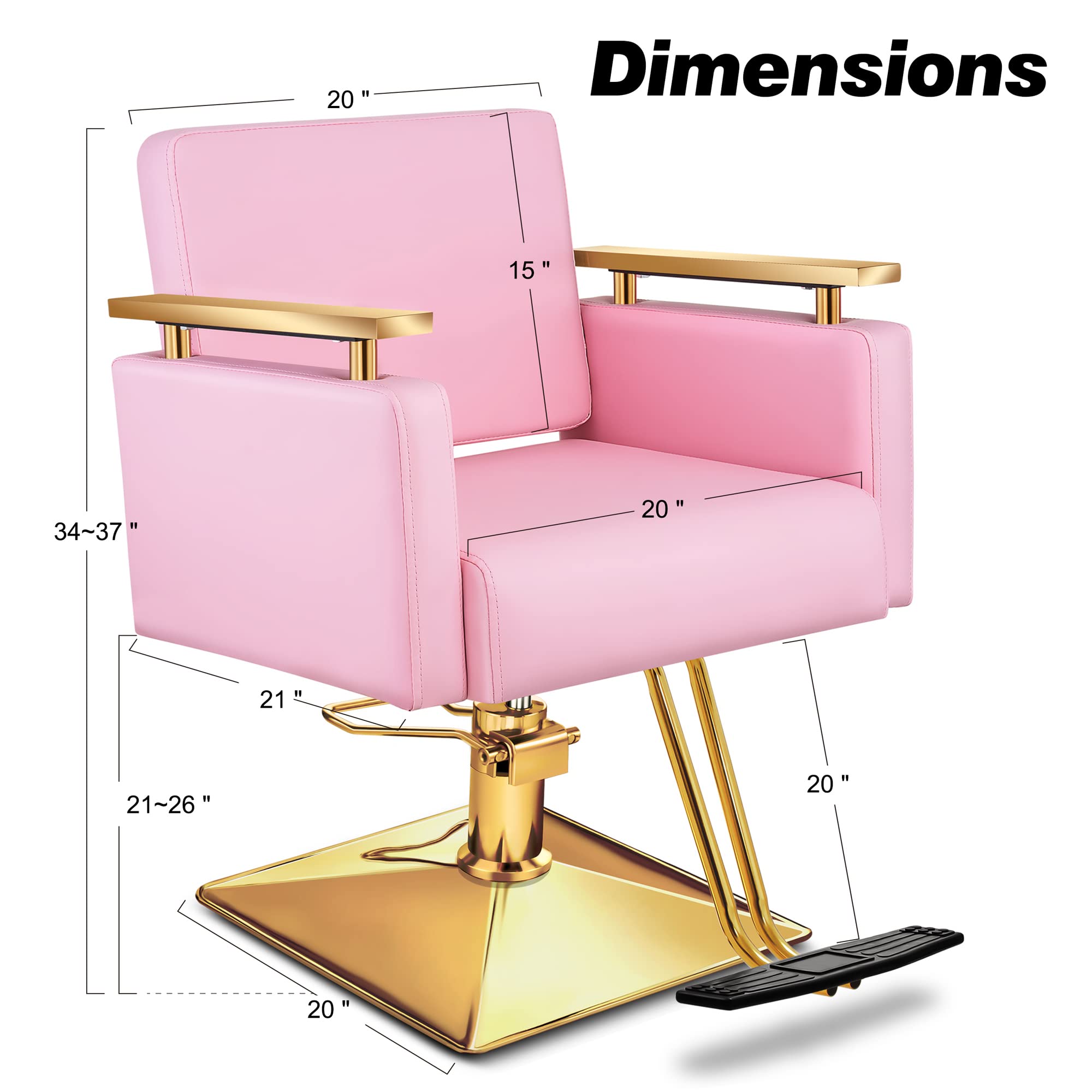 Premium Baasha Salon Chair - Hydraulic Barber Chair with Stainless Steel Armrests, Professional Hair Styling Chair for Salons & Spas, Adjustable Beauty Equipment in Gold & Pink - Perfect for Haircuts, Styling & Spa Treatments