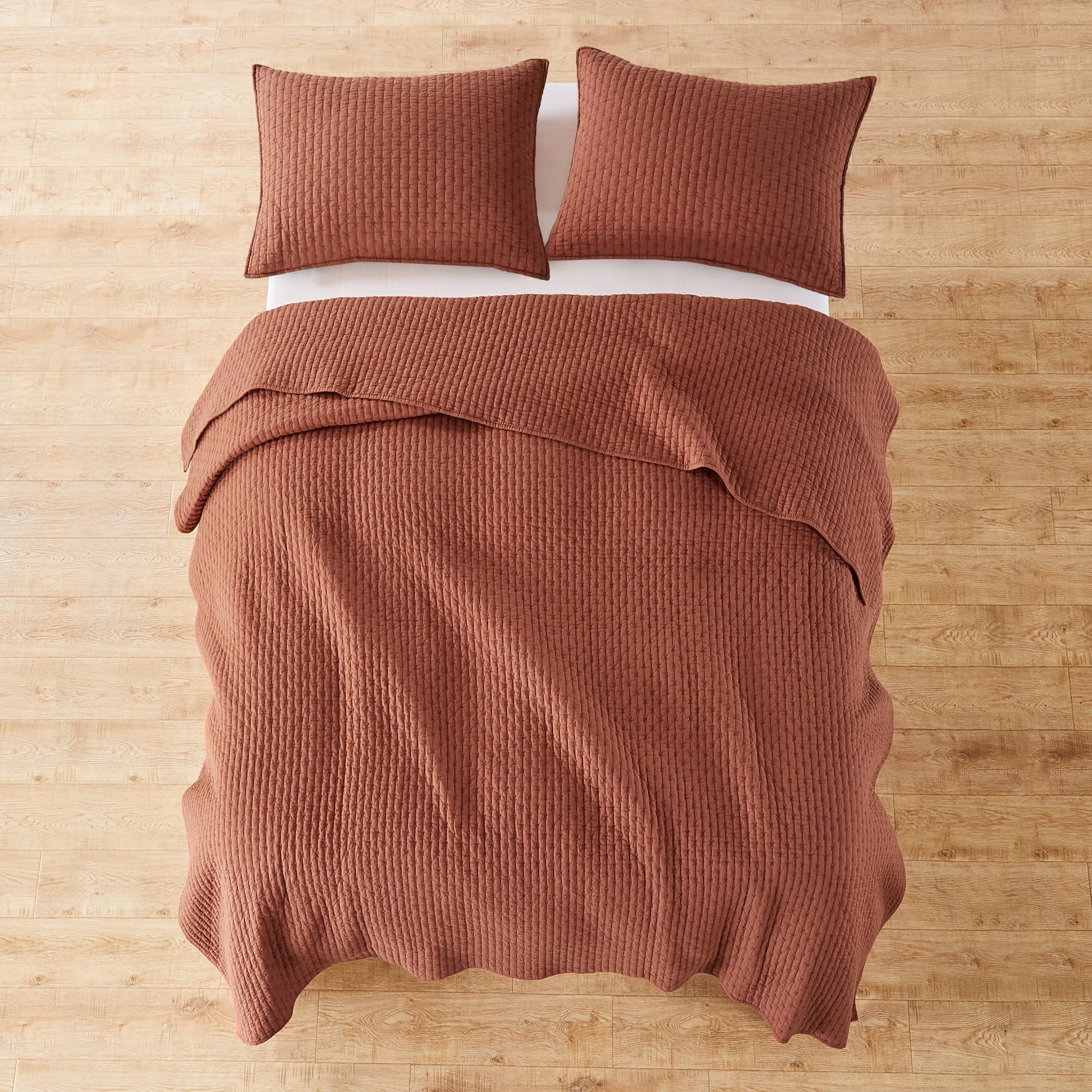 Levtex Home King Size Cross Stitch Adobe Quilted Bedspread Set with 2 Shams - 120x104 Inch Cotton Bed Cover - Perfect for Master Bedroom, Guest Room & Farmhouse Decor
