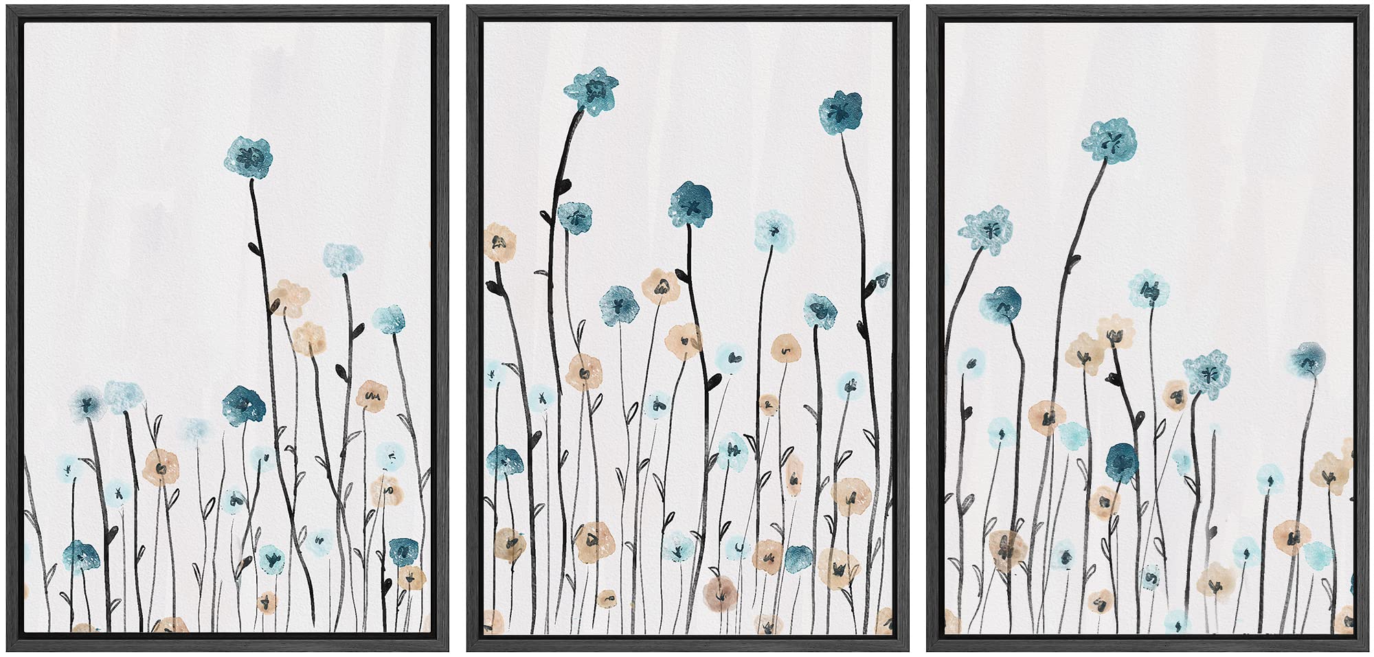 SIGNWIN 3 Piece Framed Canvas Wall Art - Floral Botanical Prints for Home Decor, Living Room & Bedroom - 24x36 Inch Black Wood Frame - Perfect for Housewarming Gifts & Interior Design