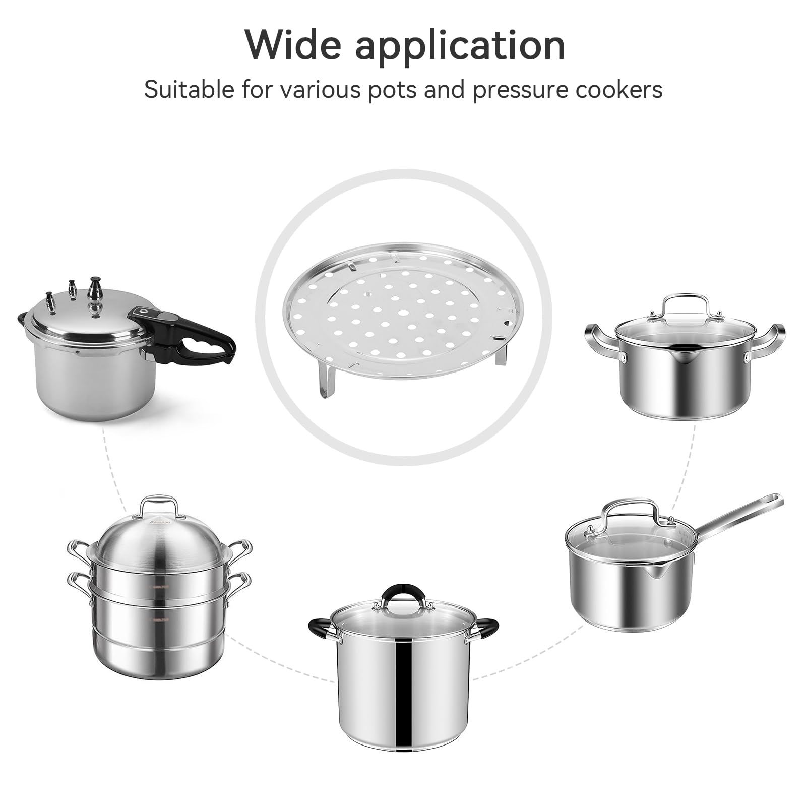 HERCHR 10.2 Inch Stainless Steel Steamer Rack with Removable Legs - Steam Tray for Pressure Cooker, Canner & Instant Pot - Durable Round Pot Steaming Tray (26x26x5cm) - Perfect for Vegetables, Dumplings & Seafood Cooking