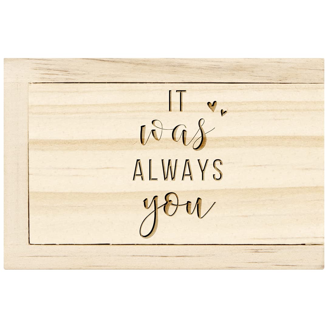Koyal Wholesale 'It Was Always You' Engraved Wooden Ring Box with Lid - Rustic Wedding Proposal Ring Bearer Box, Keepsake Jewelry Gift for Engagement, Anniversary & Special Occasions | Perfect for Romantic Proposals, Wedding Ceremonies & Jewelry Storage