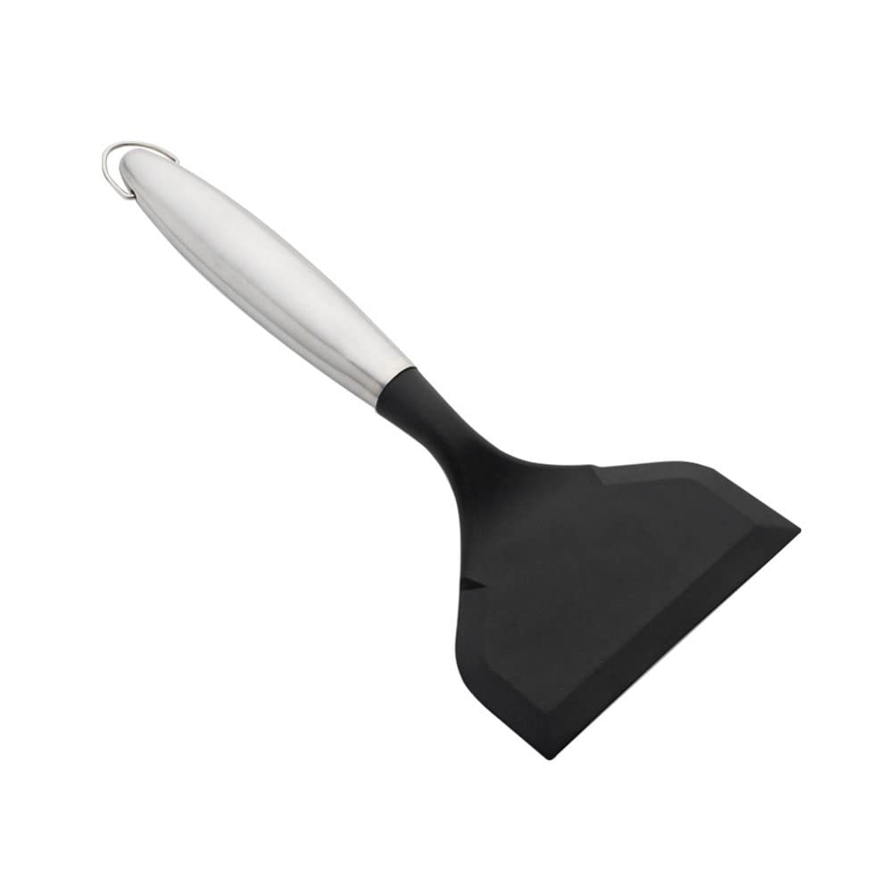 Angoily Heat-Resistant Silicone Spatula with Stainless Steel Handle - Non-Stick Kitchen Turner for Cooking, Frying & Baking - Perfect for Home Kitchens & Restaurants (Black) - Ideal for Stirring, Flipping Pancakes & Serving Dishes