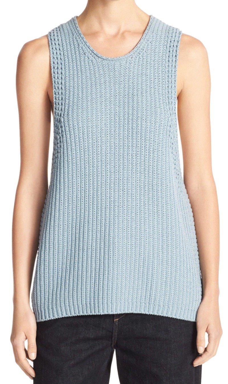 Vince Women's Waffle Knit Tank Top - V407177140 - XS Pale Blue - Casual Summer Wear, Beach Cover Up, Layering Staple