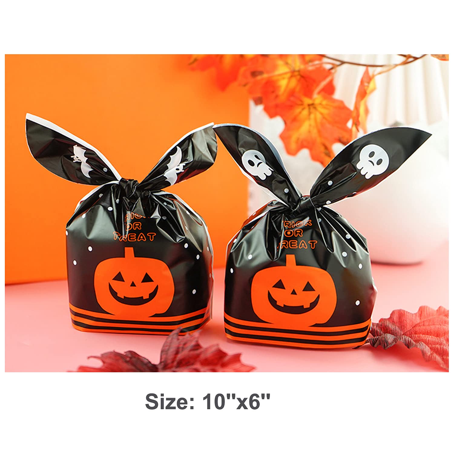 50Pcs Halloween Goodie Bags - Pumpkin & Ghost Design Treat Bags with Ear Ties for Candy, Cookies, Party Favors (Purple) | Perfect for Trick-or-Treat, Classroom Treats & Halloween Party Decorations