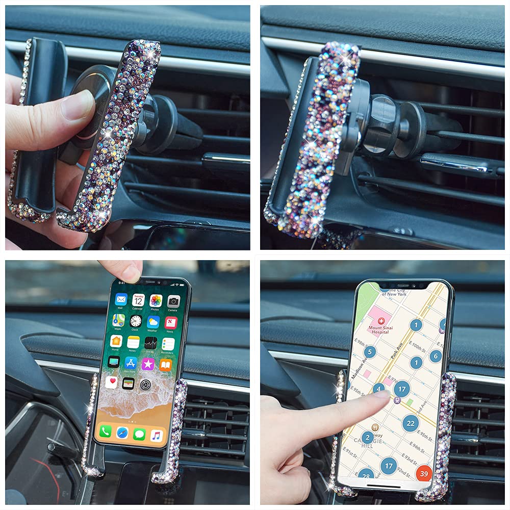Universal Car Phone Mount Holder - Purple AB Crystal Bling Air Vent & Dashboard Stand for iPhone, Samsung, Google Pixel | Perfect for Driving, Navigation & Hands-Free Calls