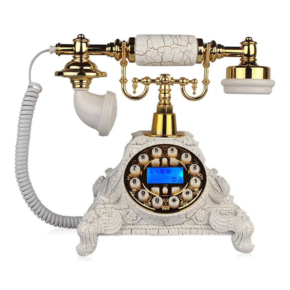 Vintage European Retro Landline Phone - Antique Home & Office Telephone with 26x18x22cm Dimensions (Gold White) - Perfect for Vintage Decor, Themed Events & Classic Home Interiors