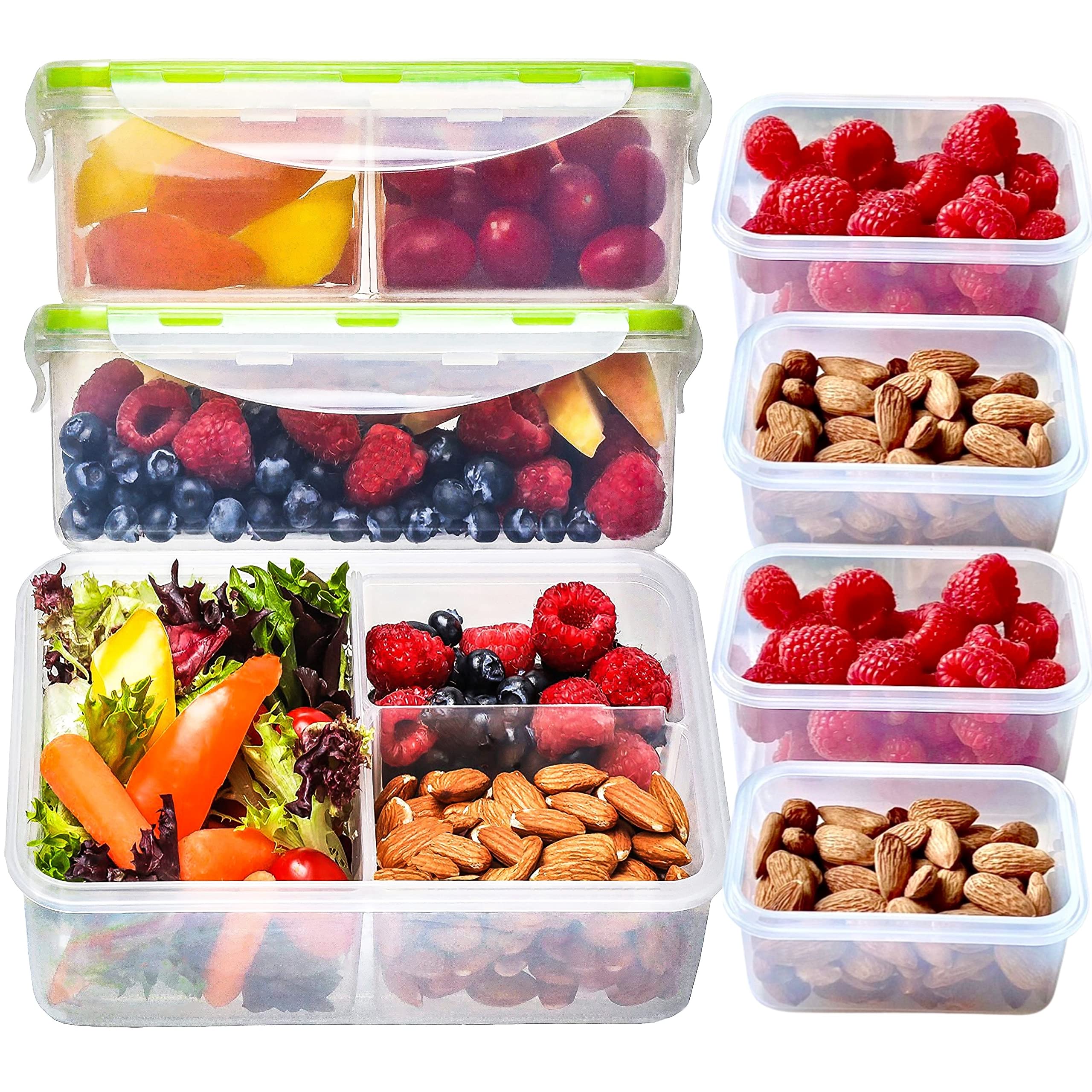 FIT Strong & Healthy Bento Lunch Box - 7 Pack Reusable Meal Prep Containers with Compartments & Airtight Lid | Microwave, Freezer & Dishwasher Safe Food Storage for Adults & Kids | Perfect for Office, School, Picnics & Meal Prepping
