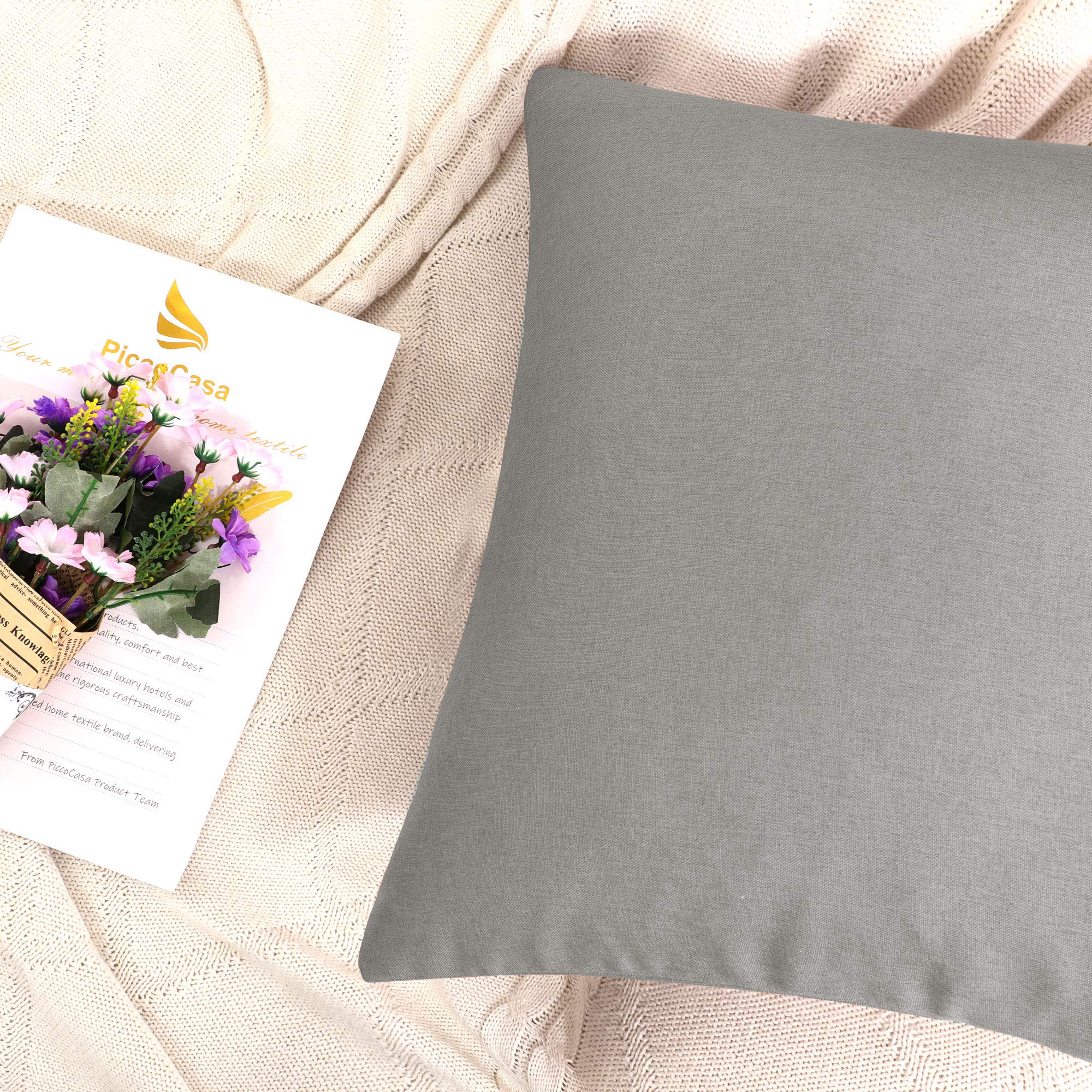 PiccoCasa 2 Pack Waterproof Throw Pillow Covers 18x18 Inch - Decorative Cushion Covers for Sofa, Bed, Living Room, Car Seat, Garden, Patio & Tent - Soft Gray Home Decor (Perfect for Indoor & Outdoor Use)