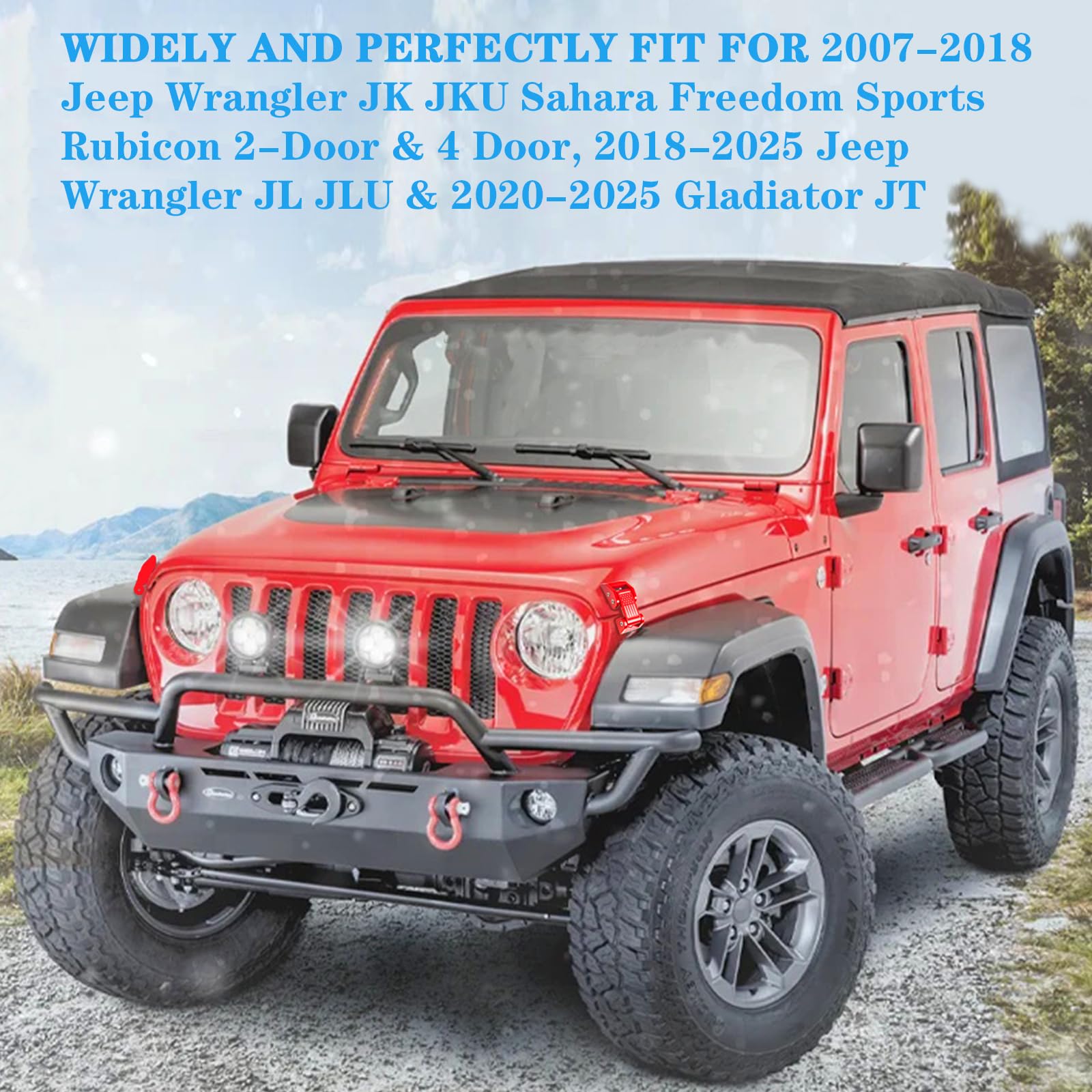 2025 Newest Aluminum Hood Latches Catch Kit for Jeep Wrangler JK JKU (2007-2018) Sahara Freedom Sports Rubicon & JL JLU (2018-2025) & Gladiator JT (2020-2025) - 1 Pair Red - Durable Off-Road Hood Lock for Enhanced Security & Easy Access