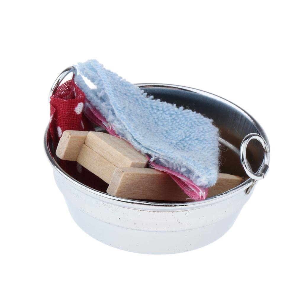 1:12 Scale Colcolo Dollhouse Miniature - Modern Metal Wash Basin with Washboard | Miniature Bathroom & Laundry Room Accessories for Dollhouse Decor, DIY Crafts & Model Displays