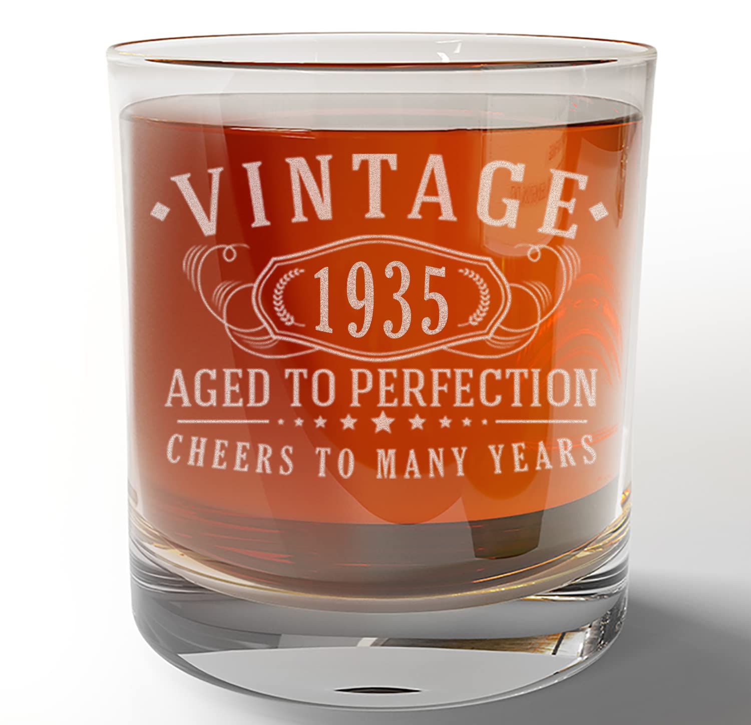 Vintage 1935 Etched 11oz Whiskey Glass Set - 90th Birthday Gift for Men, Dad & Grandpa - Personalized Engraved Bourbon Glasses - Cheers to 90 Years Old - Perfect for Whiskey Tasting, Anniversary Celebrations & Retirement Parties